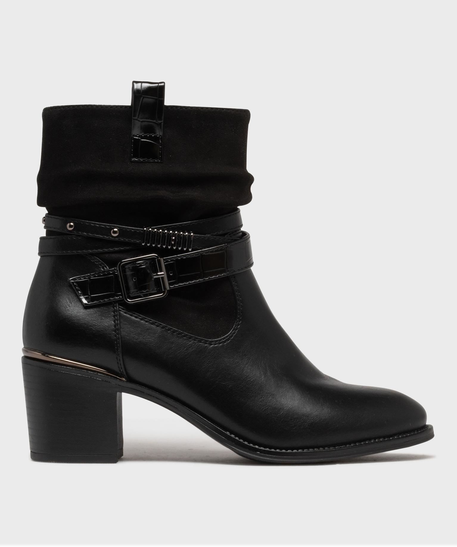 bottines a talon avec tige drapee et brides a la cheville femme - emilia rosa noir standard