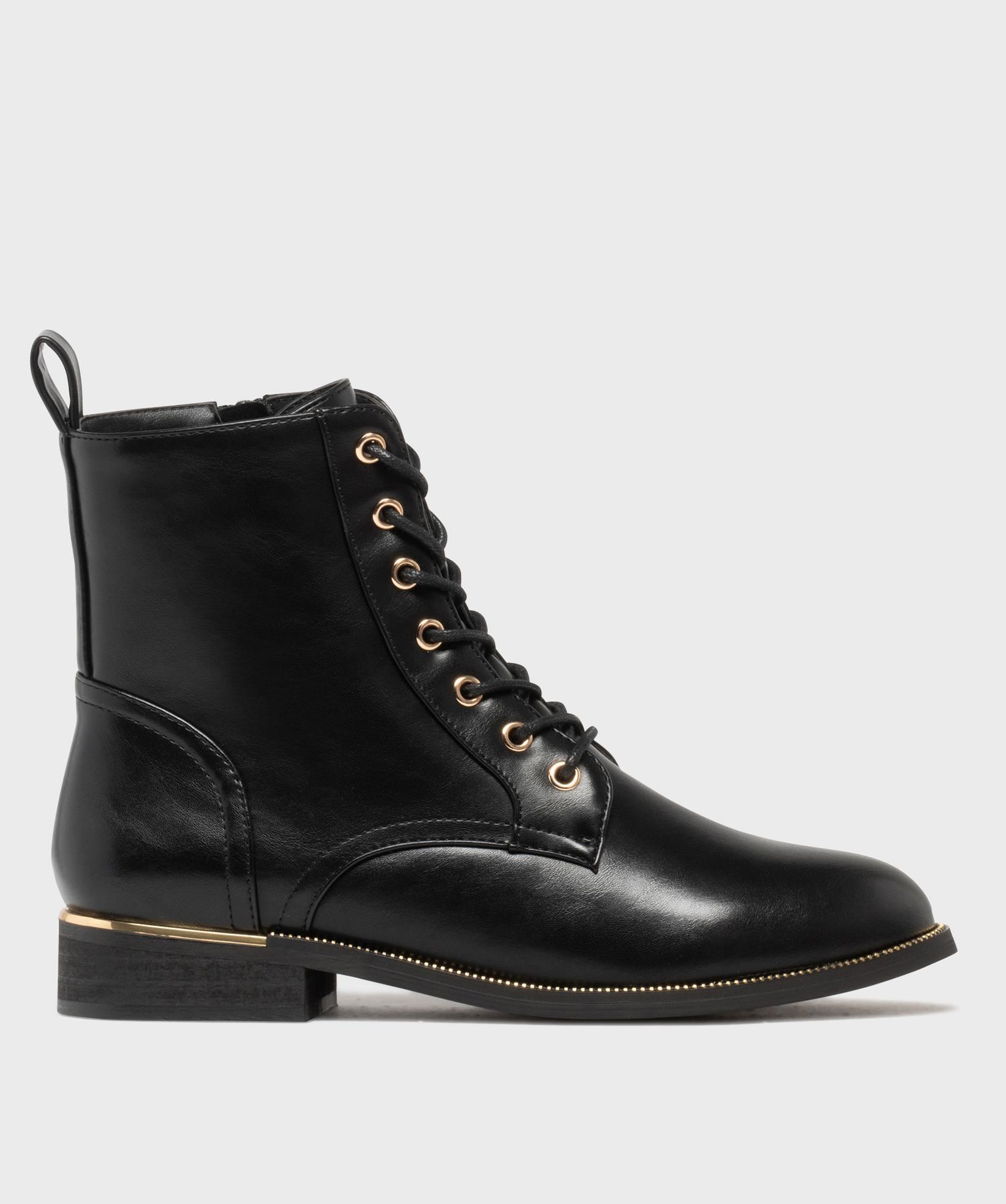 boots plates a lacets et zip femme noir standard