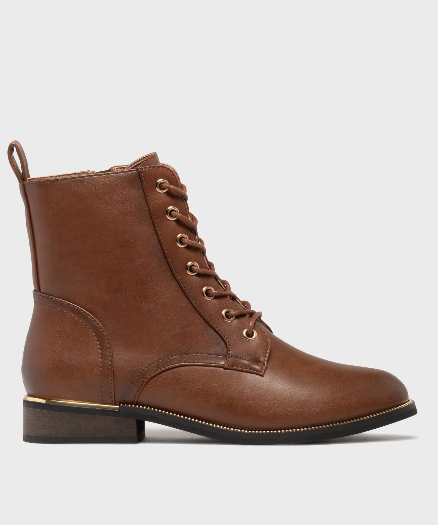 boots plates a lacets et zip femme marron standard