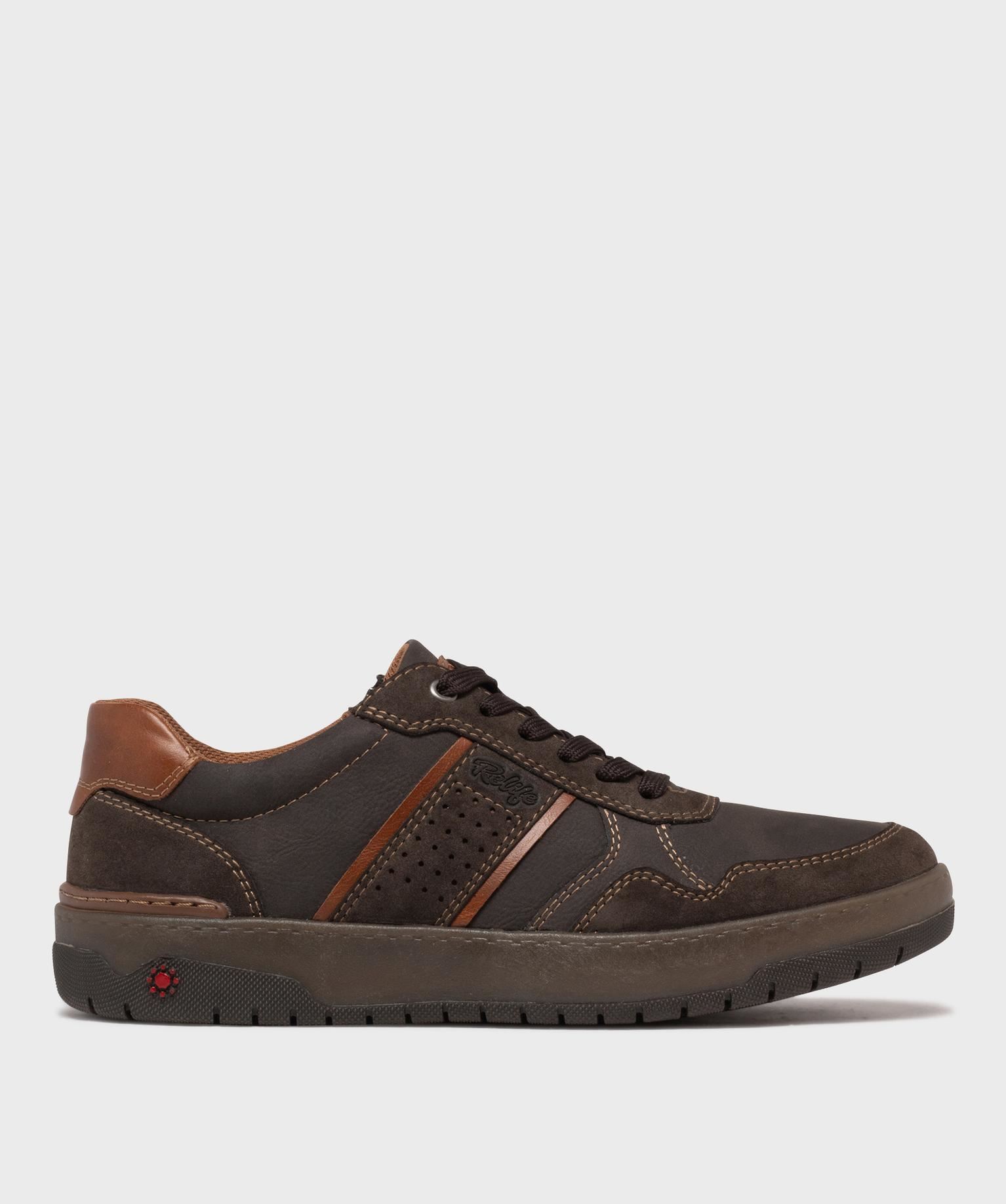 baskets basses de ville a zip homme - relife marron fonce