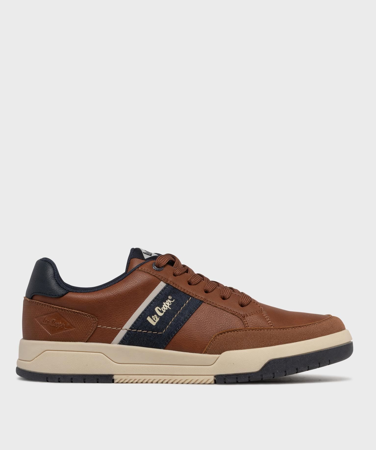 baskets basses multimatieres a semelle epaisse homme - lee cooper marron vif