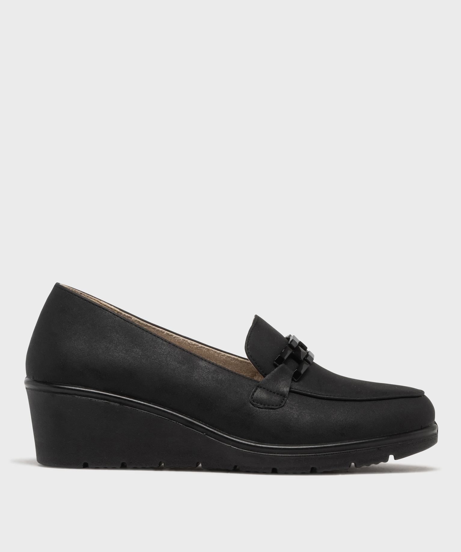 mocassins confort avec chaine sur le dessus femme noir mocassins