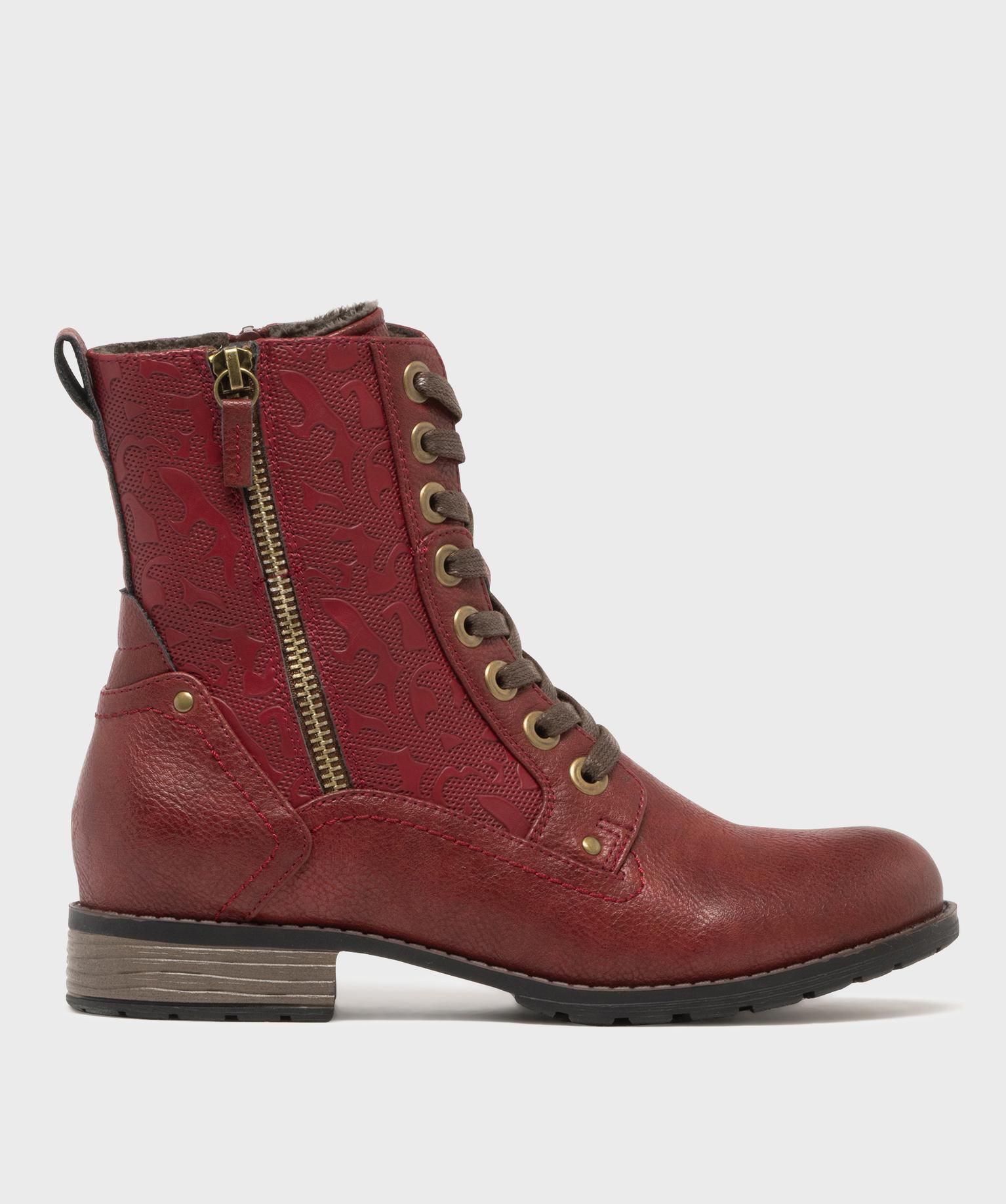 bottines fourrees a lacets et zip femme rouge standard