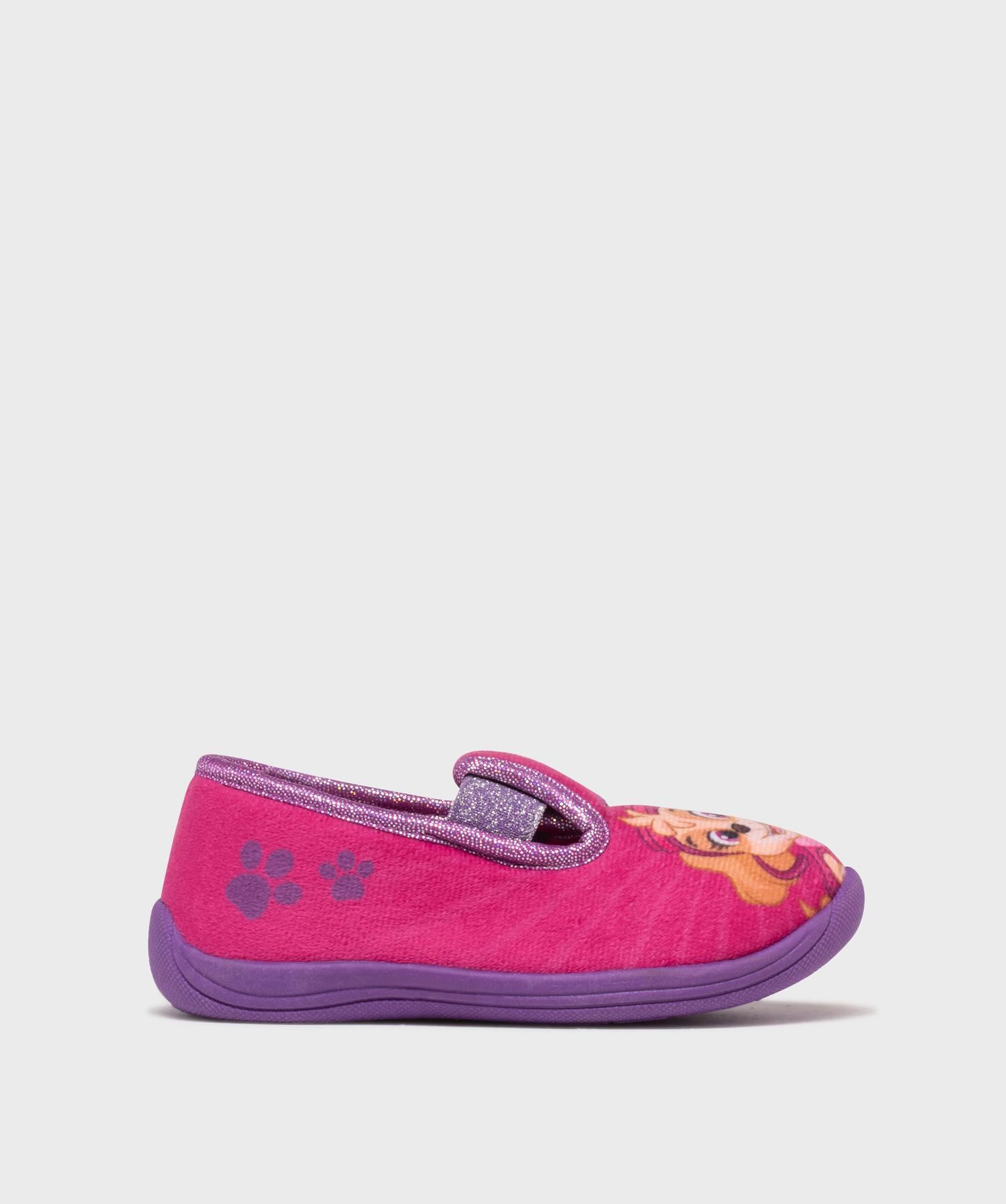 chaussons pantoufles en velours imprime fille - la patpatrouille rose