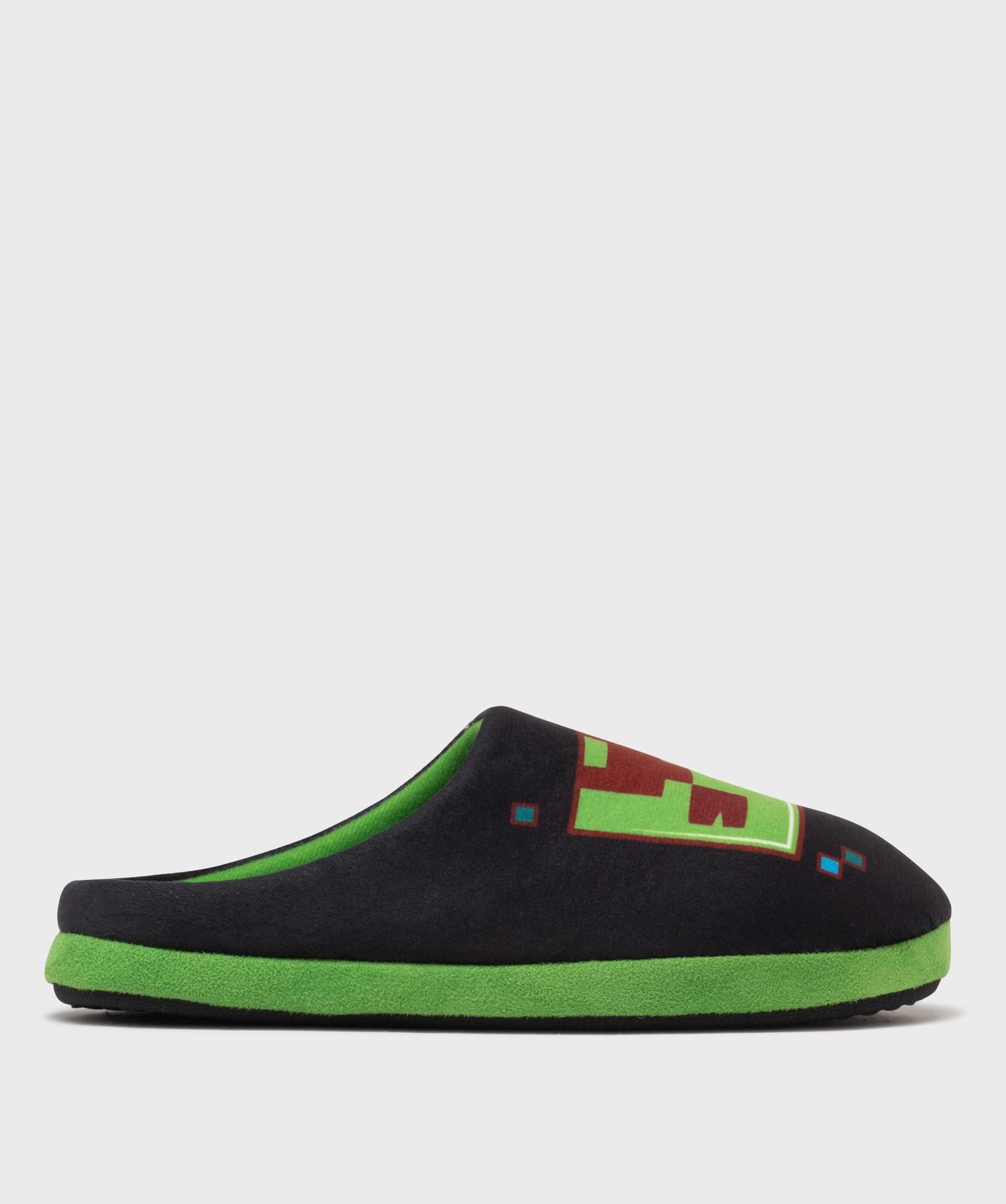 chaussons mules en velours doux imprimes garcon - minecraft vert standard