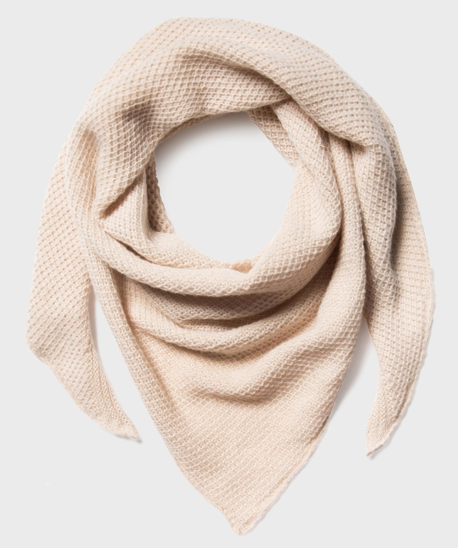 echarpe en maille fantaisie forme triangle femme beige