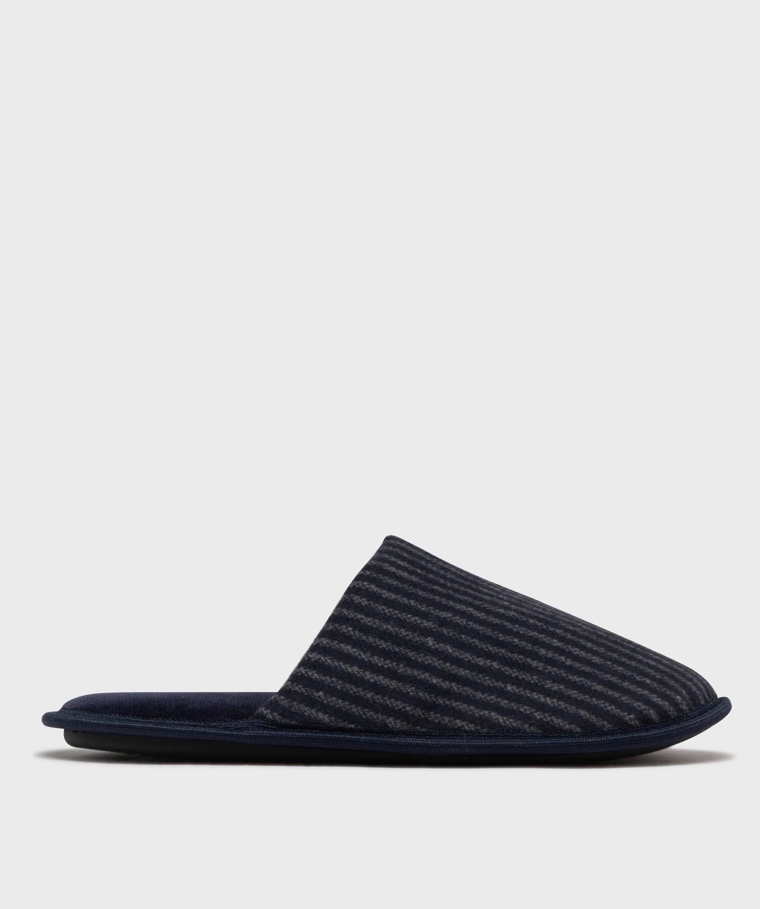 chaussons mules a rayures homme bleu