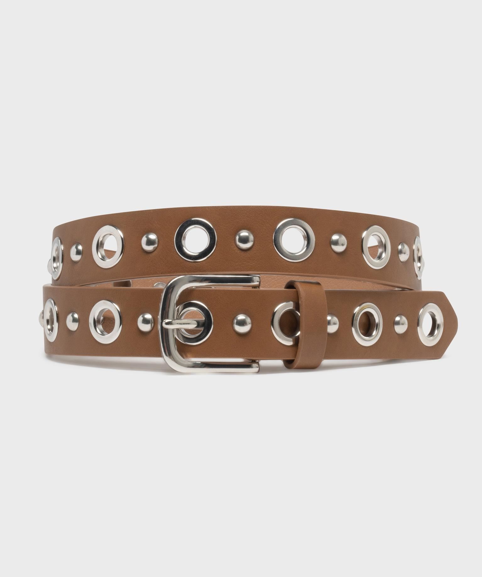 ceinture avec oeillets et clous metalliques femme orange