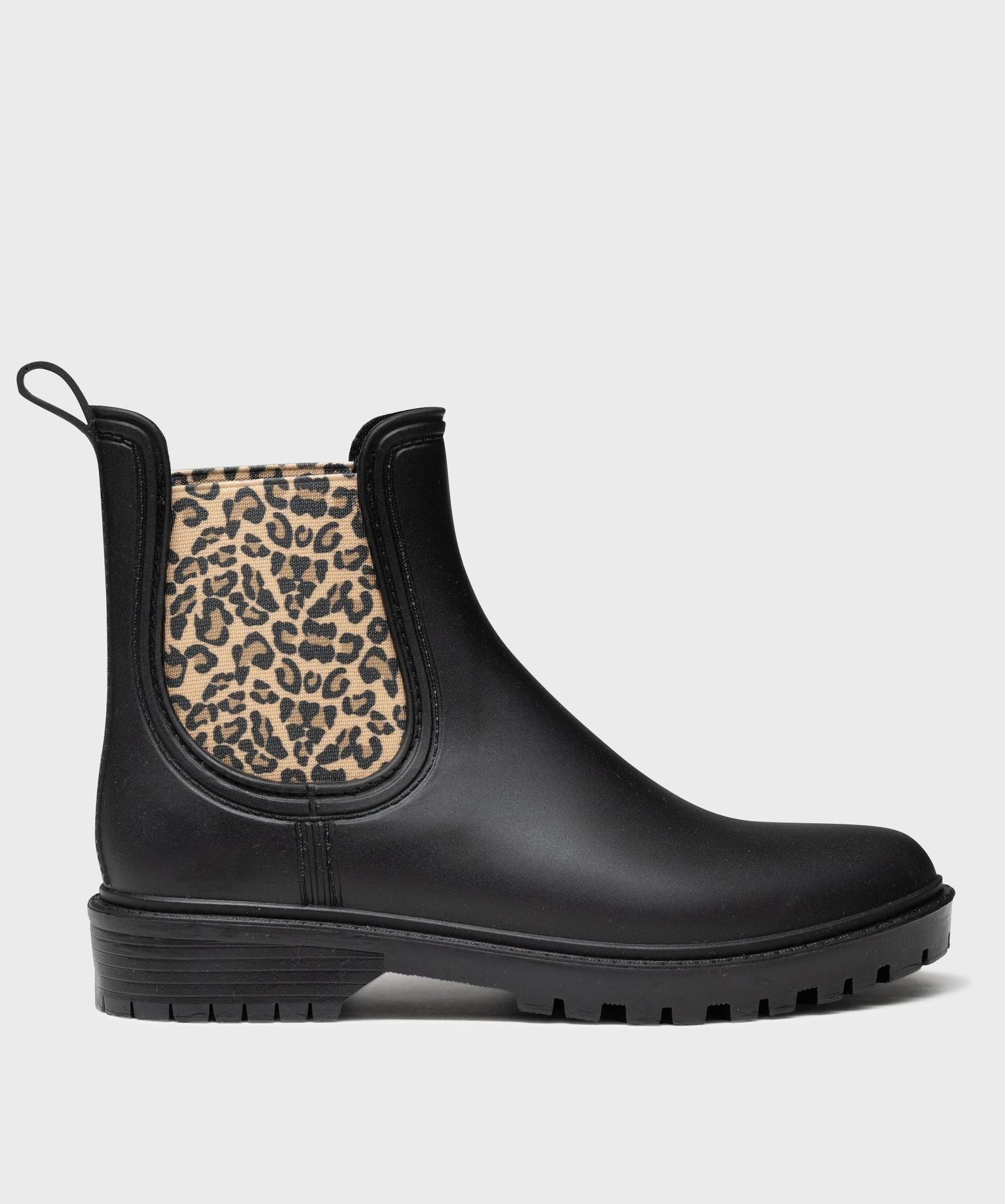 boots de pluie avec elastiques leopard femme - follow me noir