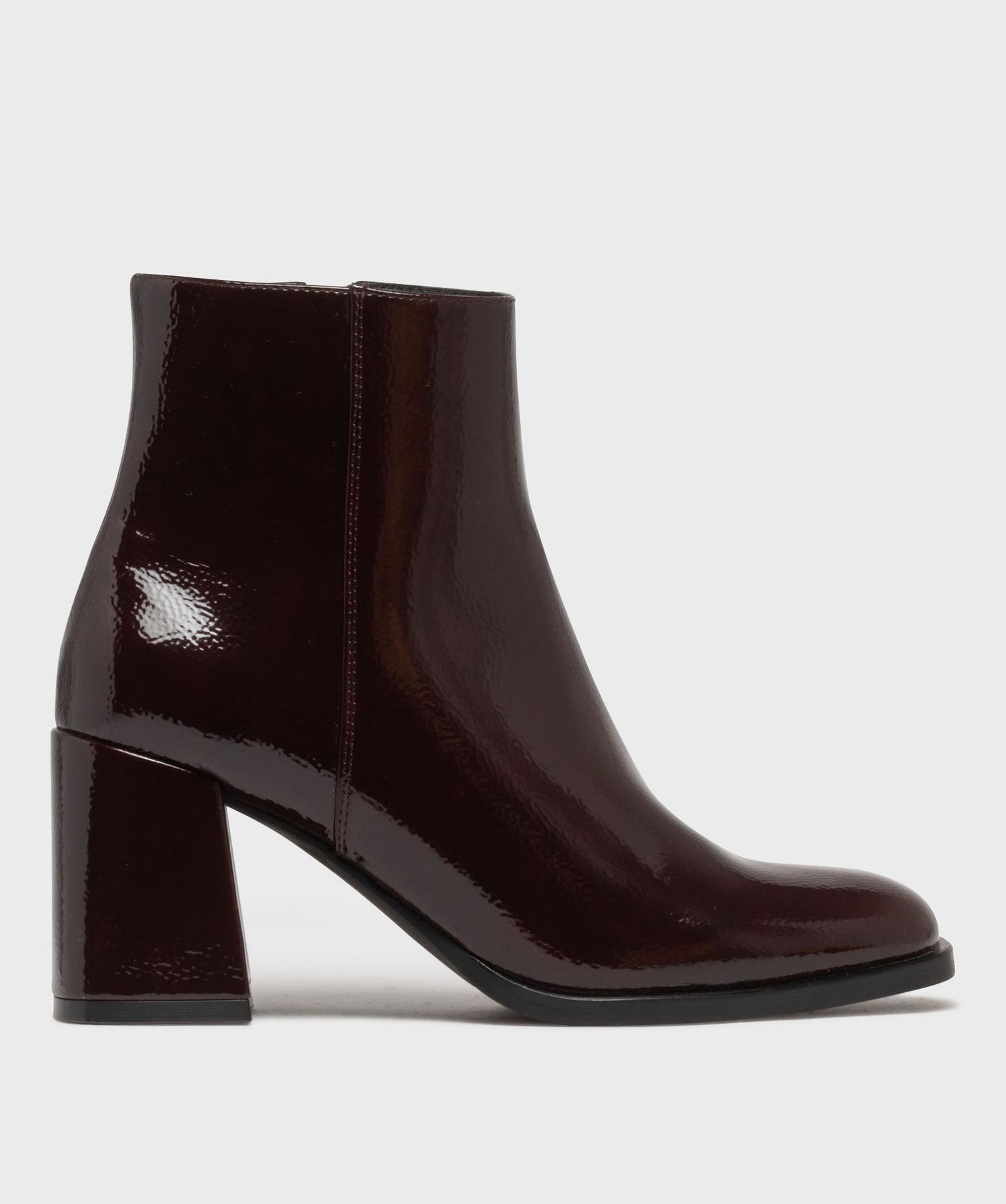 boots vernis avec bout carre et talon flare femme - follow me rouge