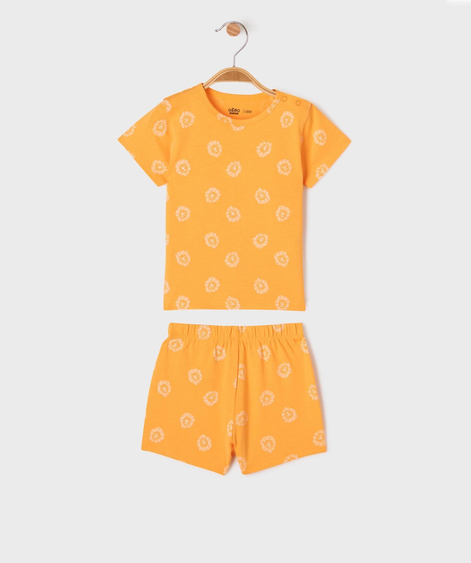 pyjashort 2 pieces a motifs lions bebe garcon orange