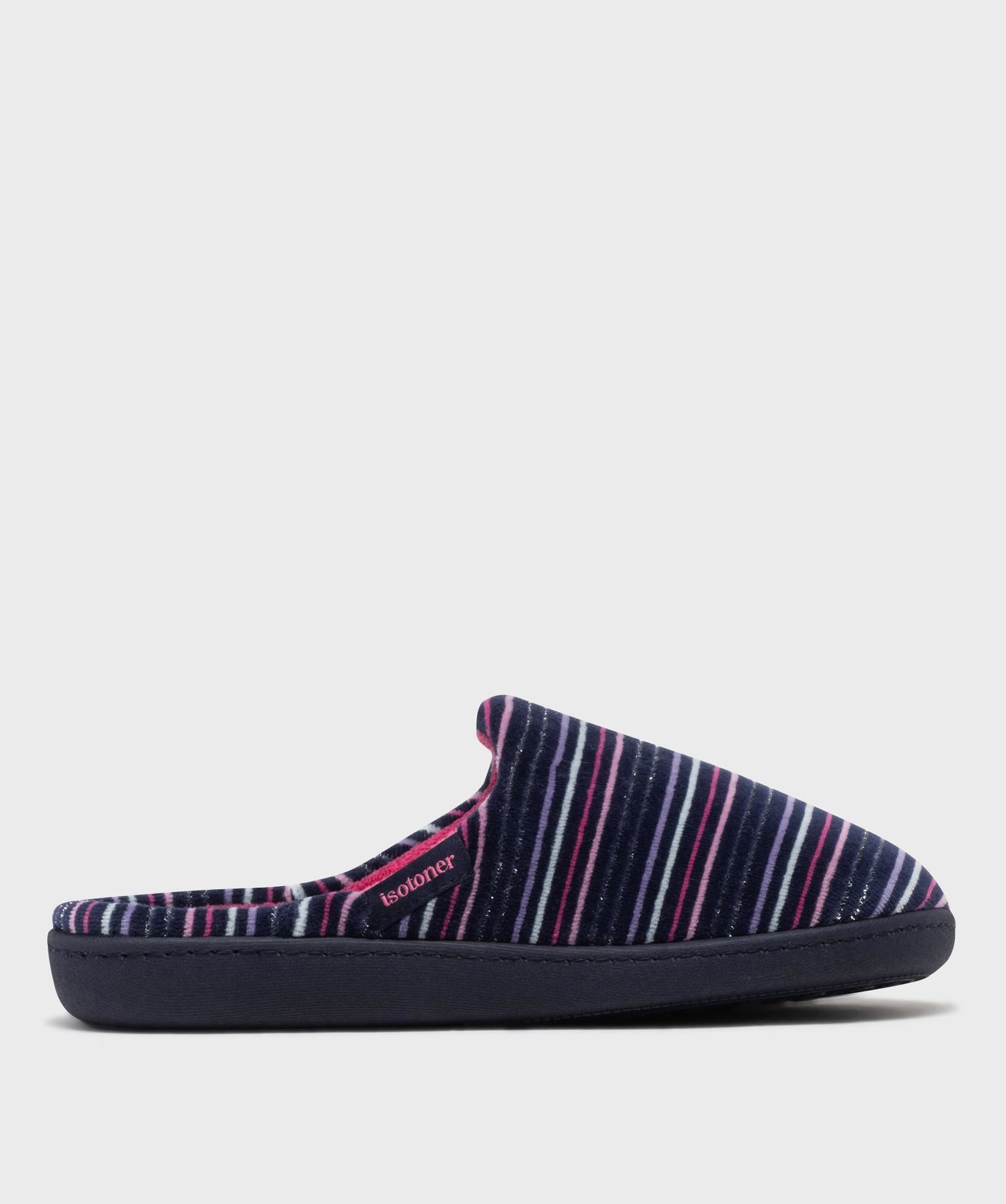 chaussons mules a rayures et paillettes femme - isotoner bleu