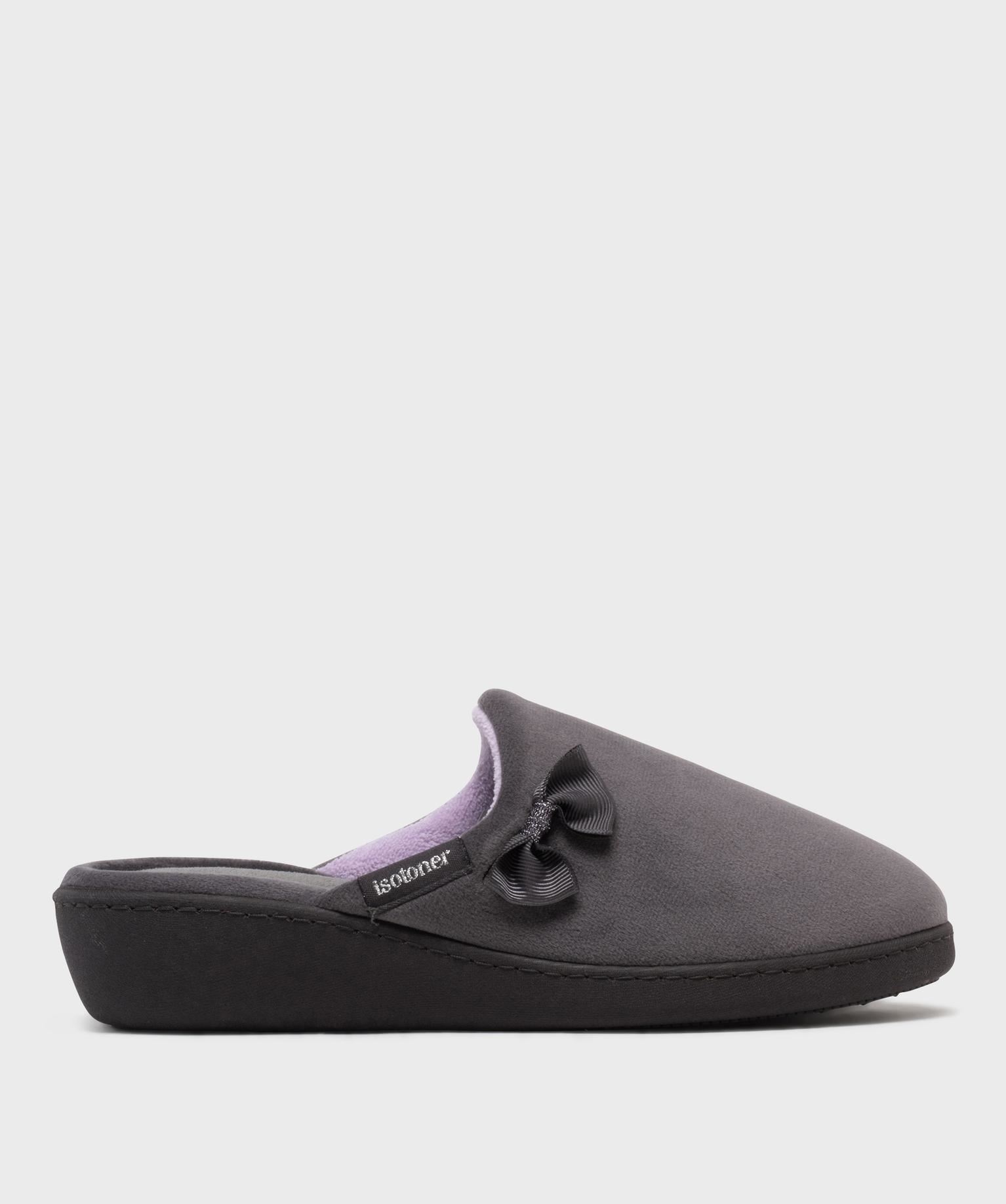 chaussons mules en velours a talon compense femme - isotoner gris