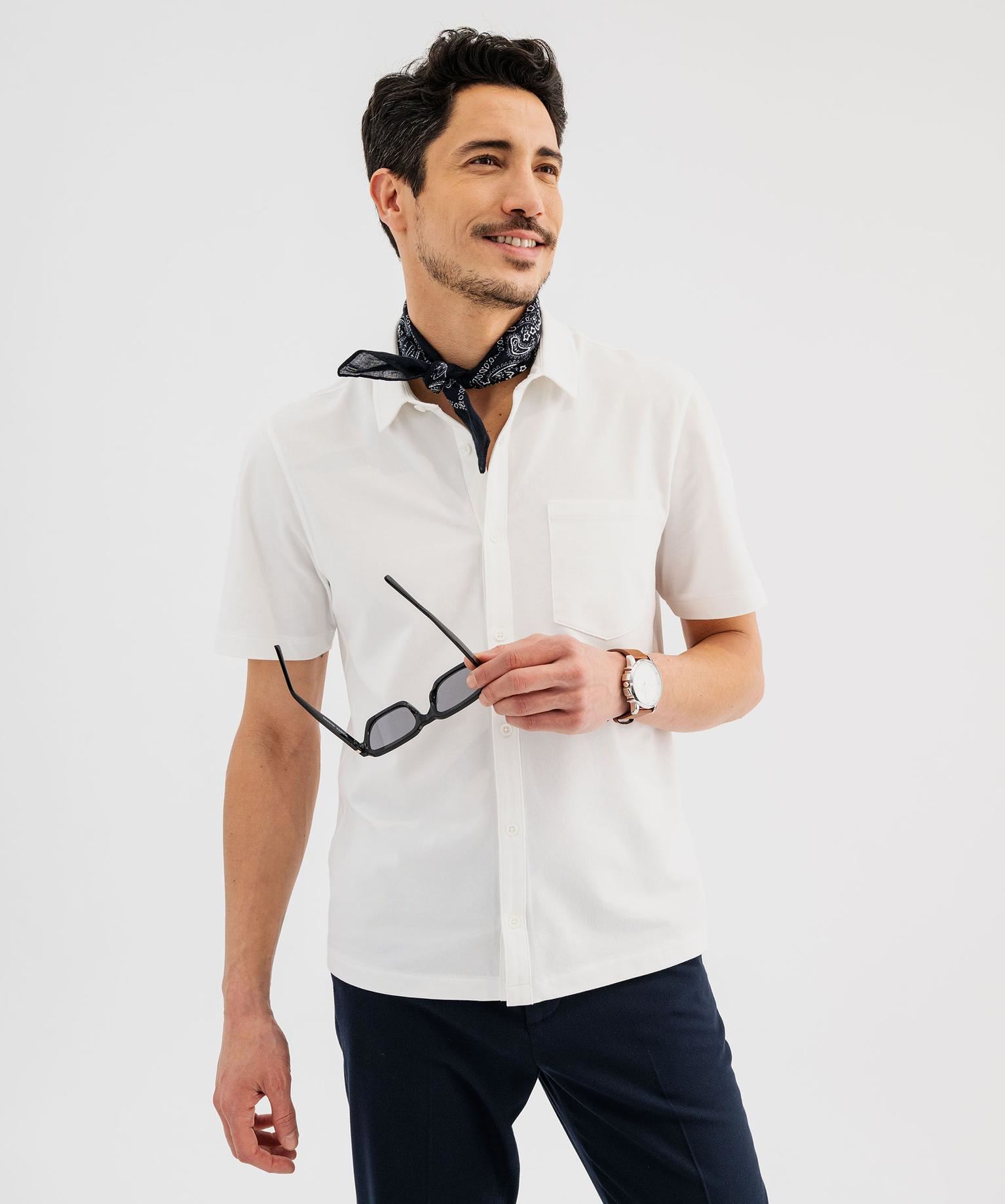 chemise manches courtes en maille piquee fluide homme blanc standard chemise manches courtes