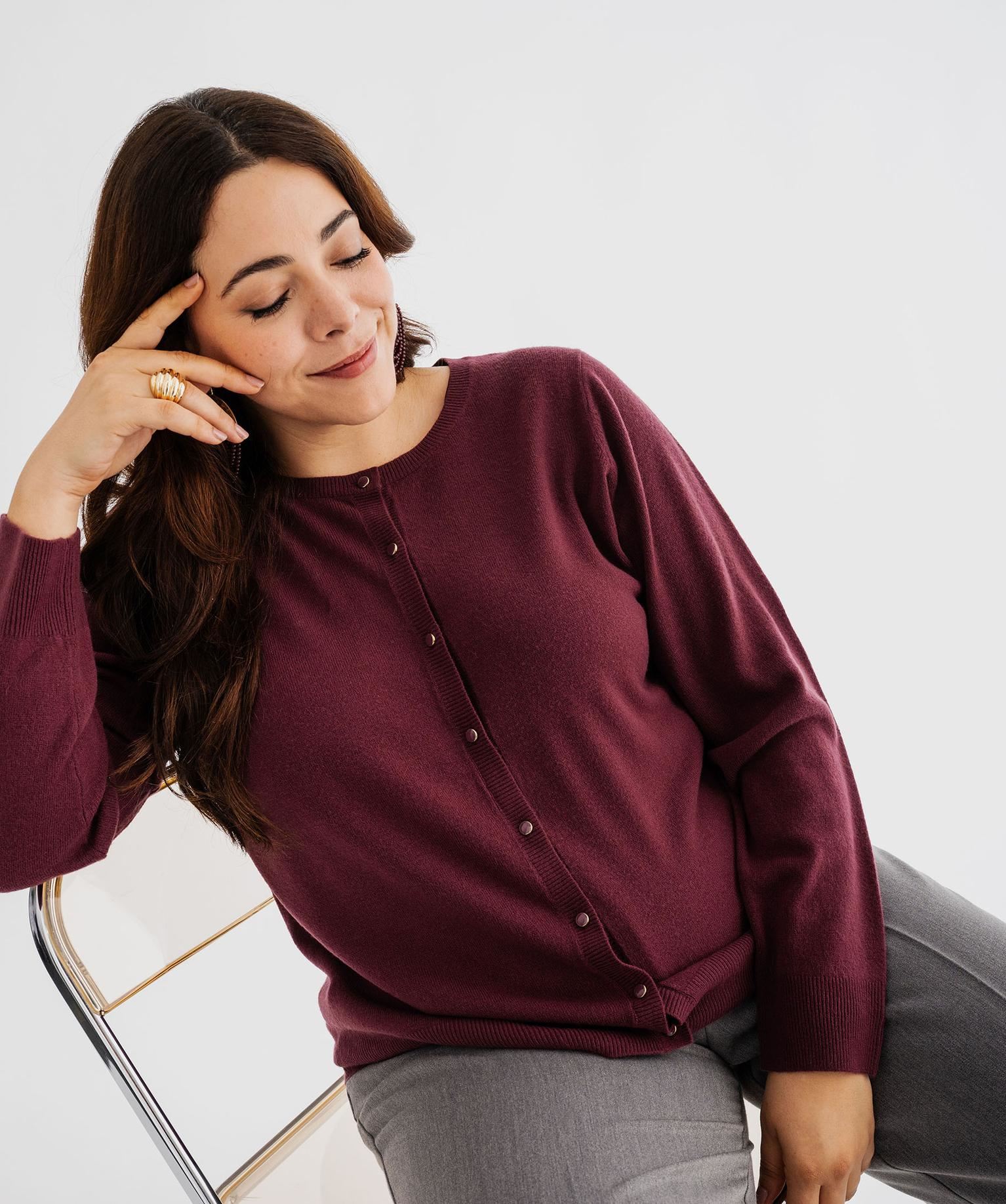 gilet a col rond en maille fine femme grande taille violet pulls