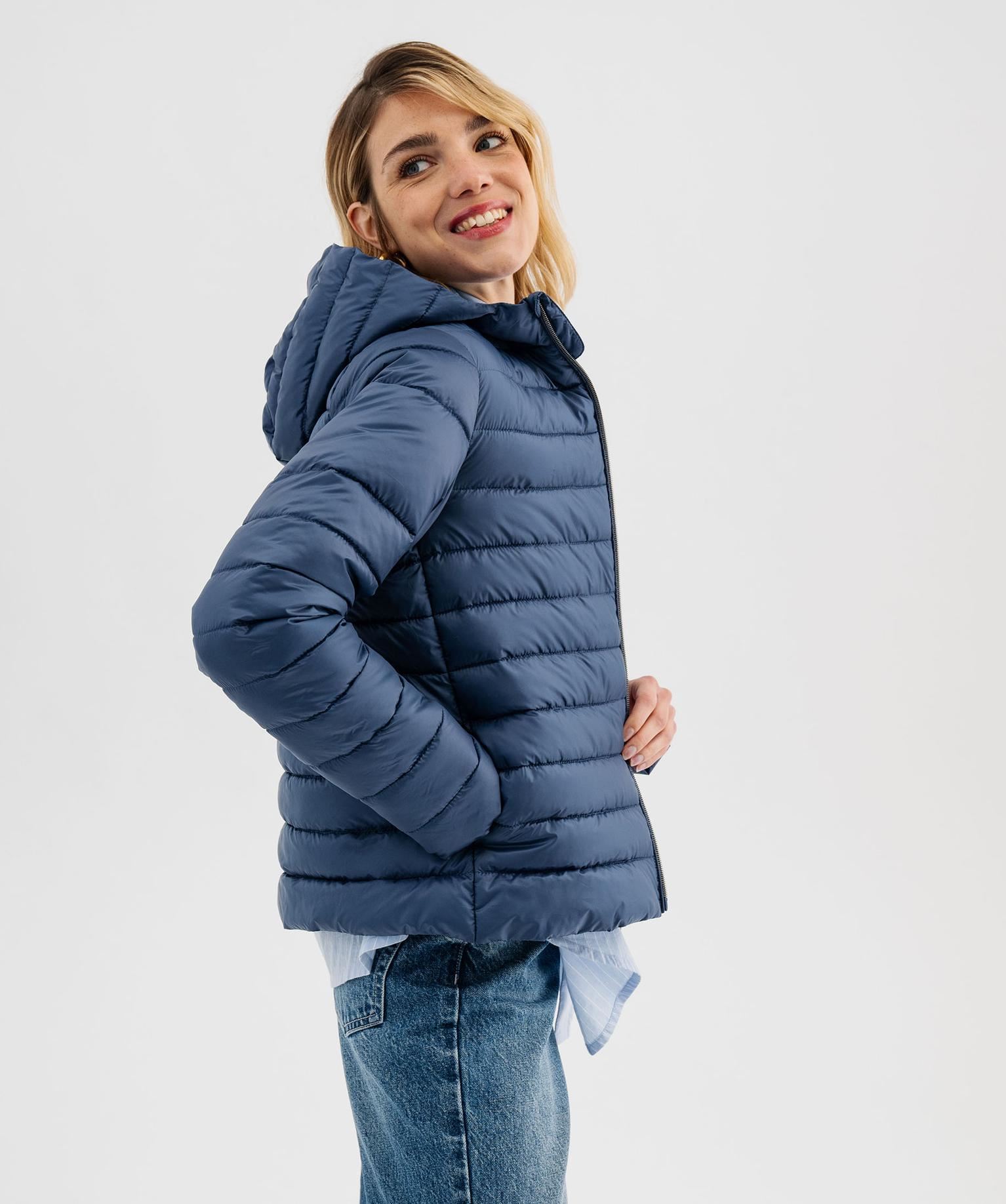 doudoune legere a capuche femme bleu standard manteaux