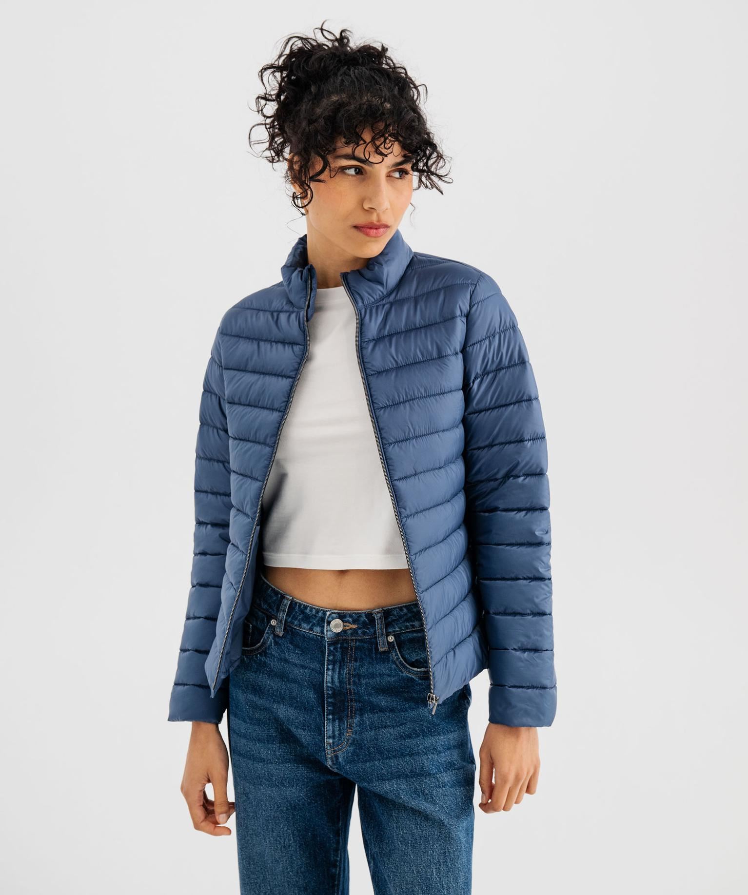 doudoune legere avec col montant femme bleu standard manteaux