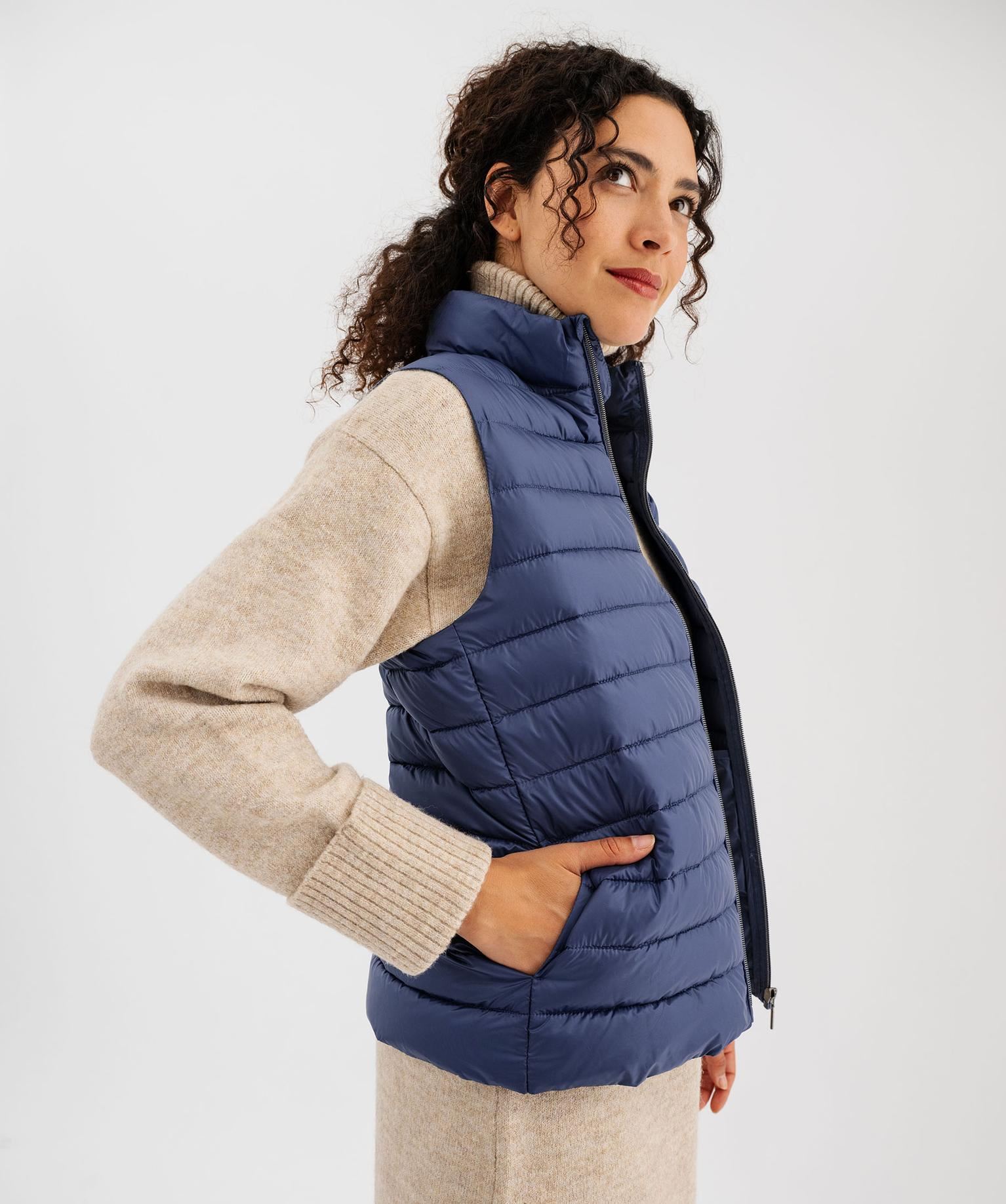 doudoune fine sans manches a col montant femme bleu vif manteaux