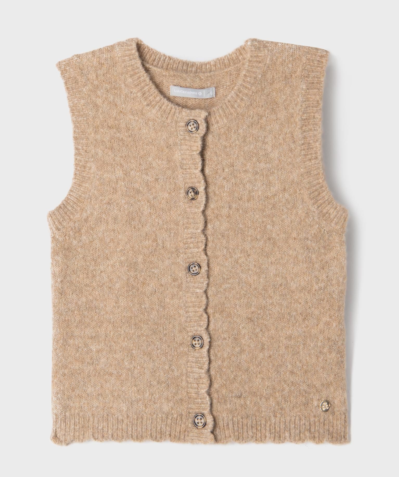 gilet sans manches avec finitions dentelees fille - lulucastagnette beige standard gilets