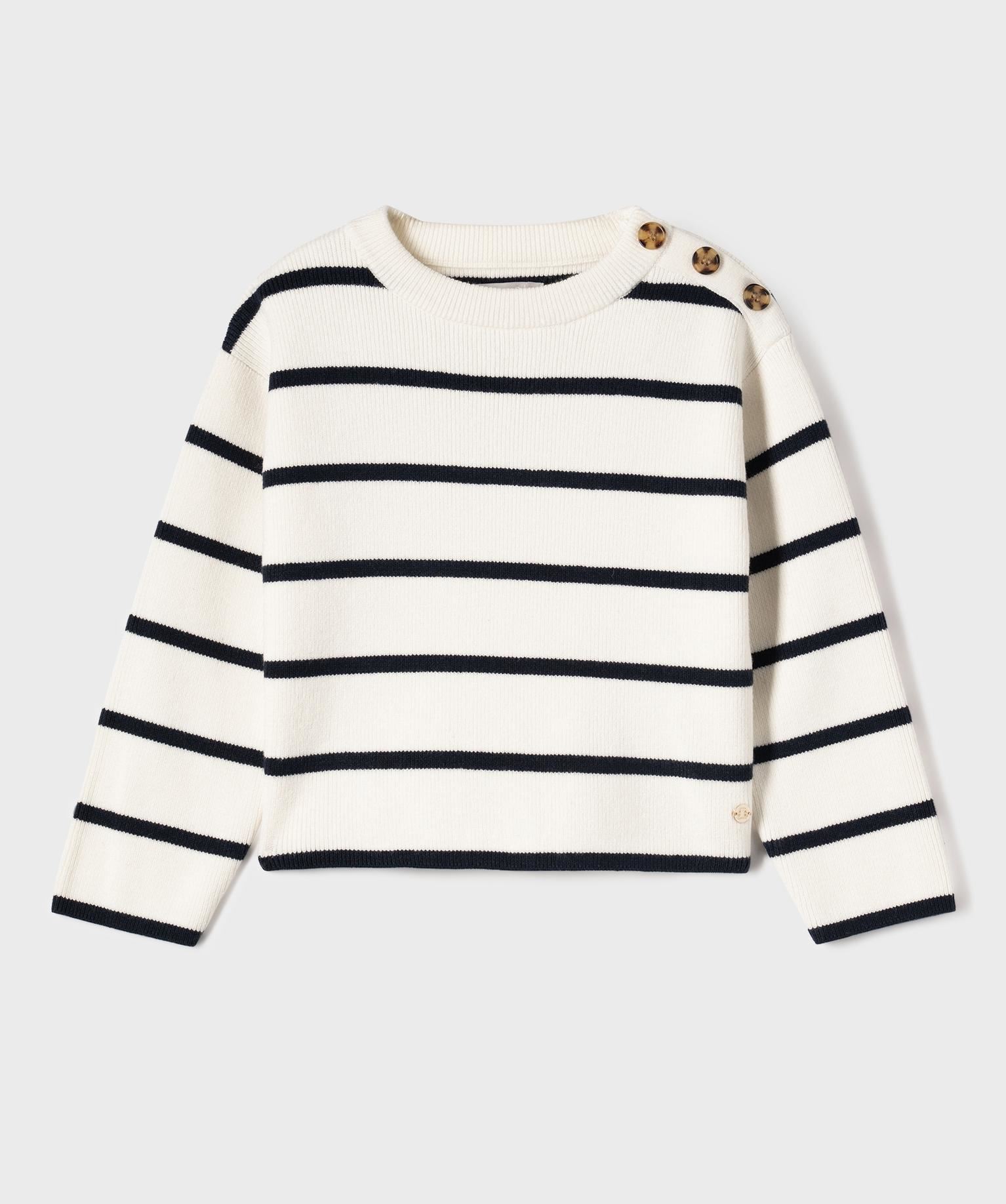 pull court a rayures en maille cotelee fille - lulucastagnette beige pulls