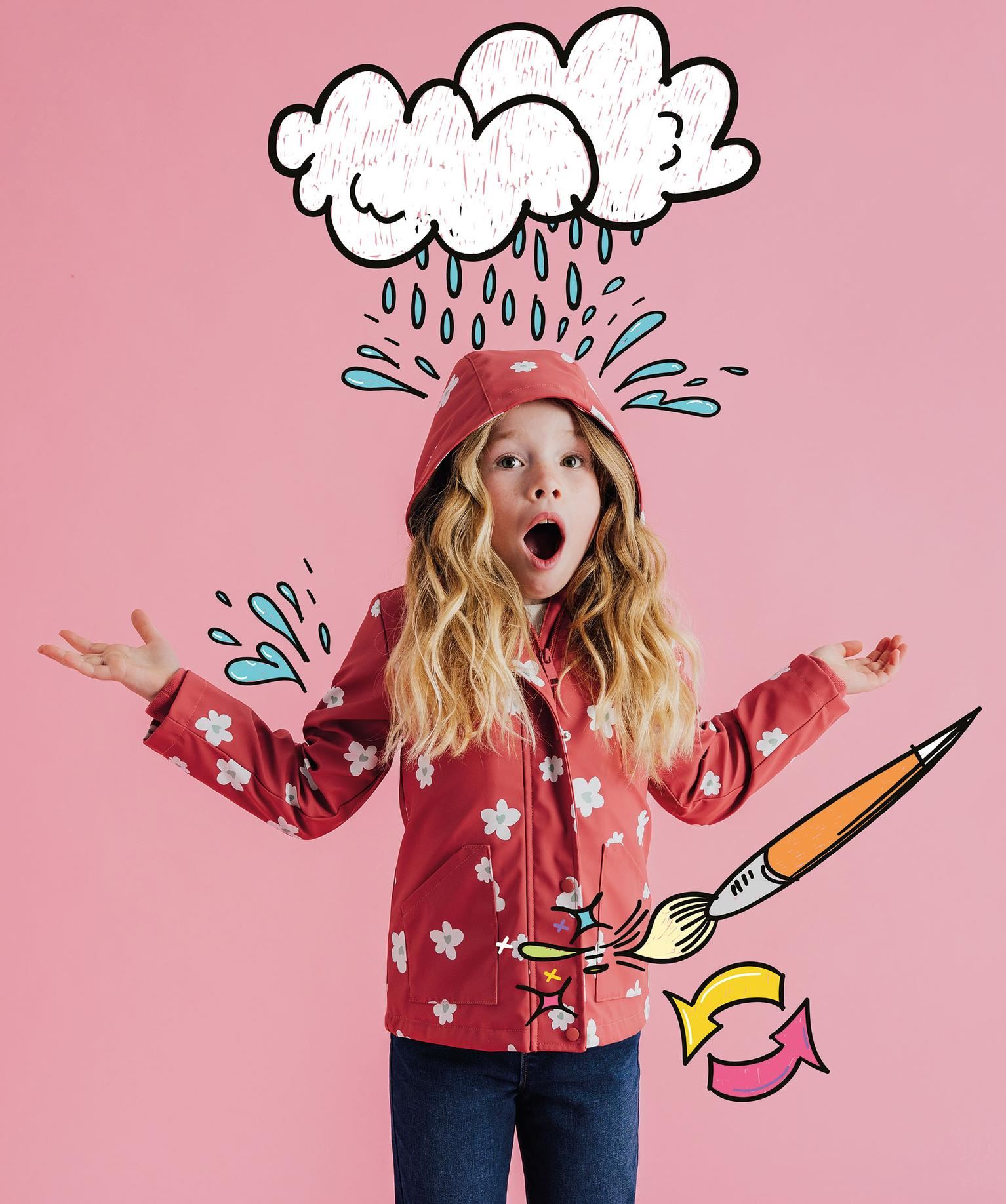impermeable a capuche et doublure chaude avec imprime anime fille rose standard