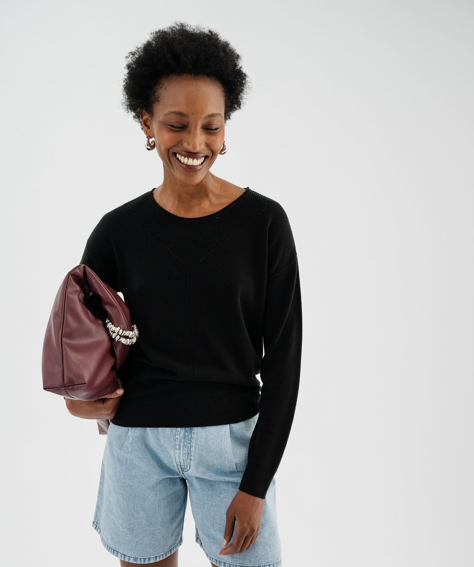 pull en maille fine a effet plastron femme noir standard pulls