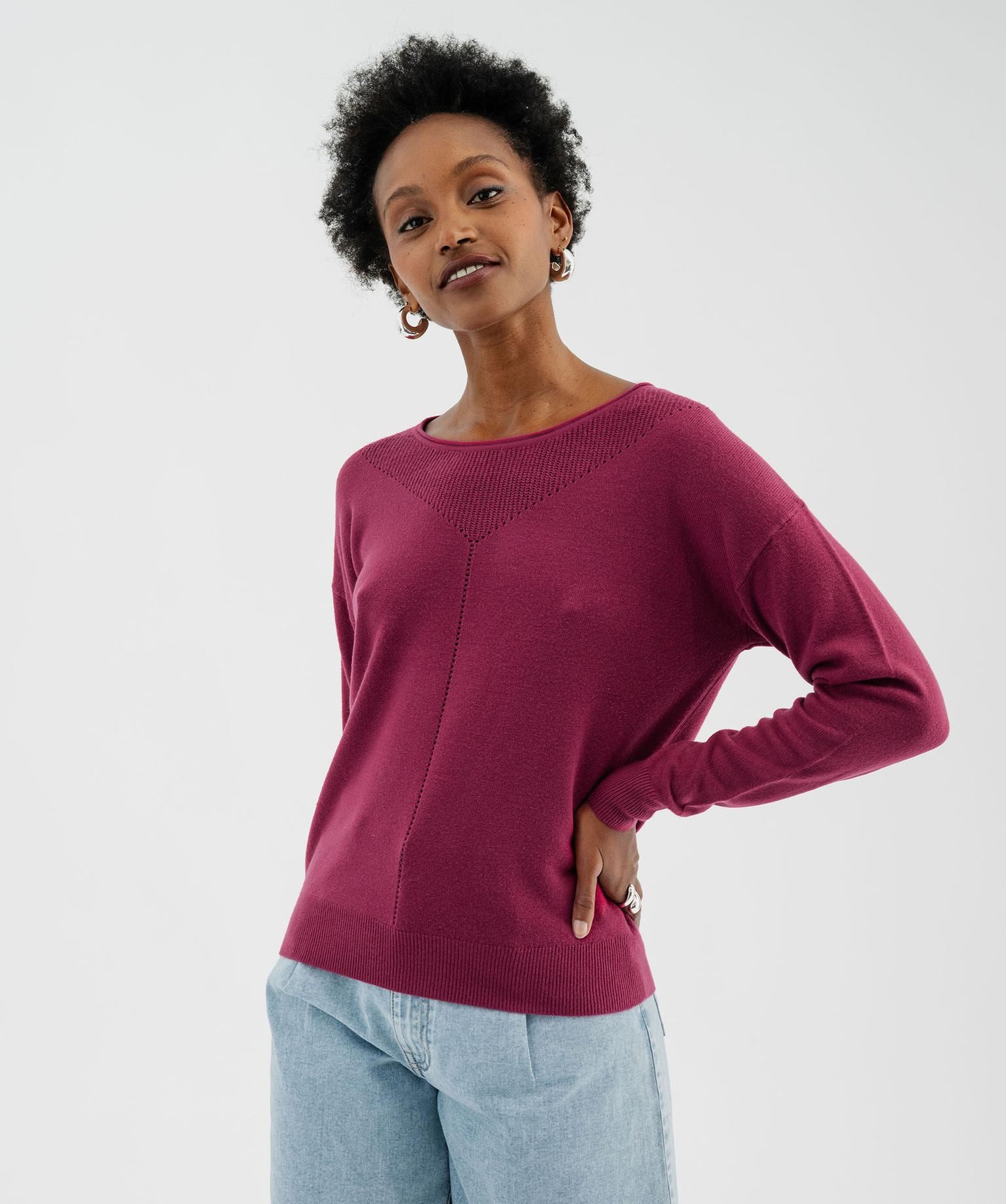 pull en maille fine a effet plastron femme rose pulls
