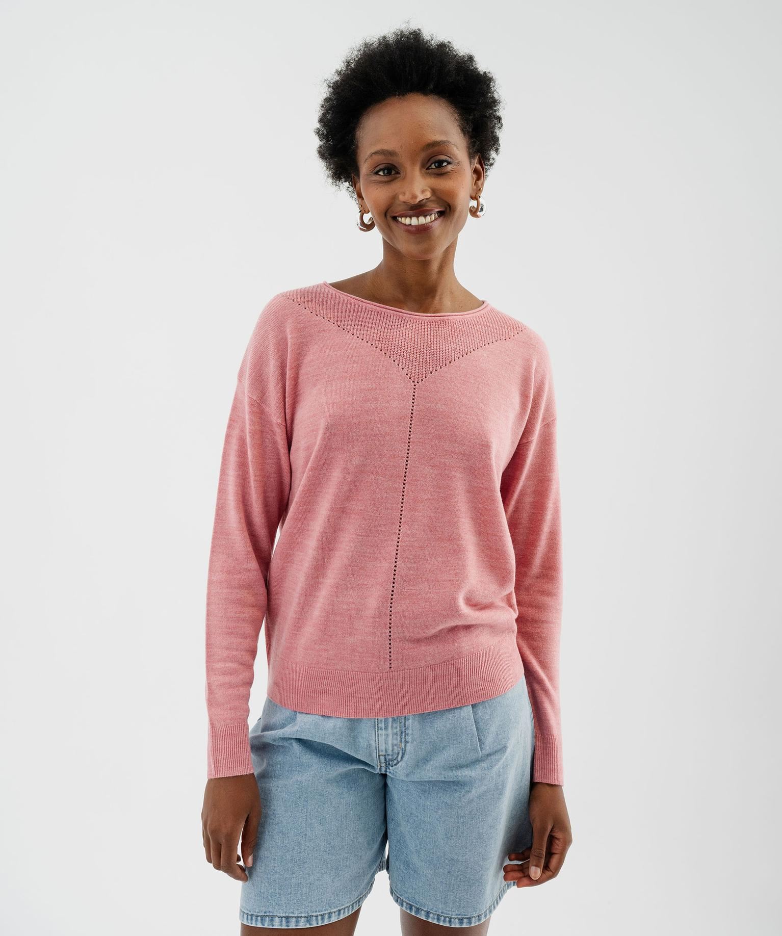pull en maille fine a effet plastron femme rose standard pulls