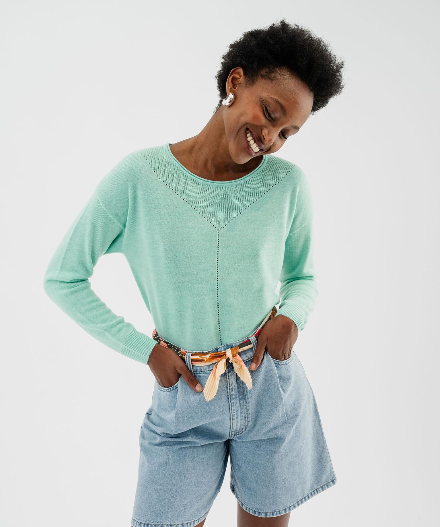 pull en maille fine a effet plastron femme vert standard pulls