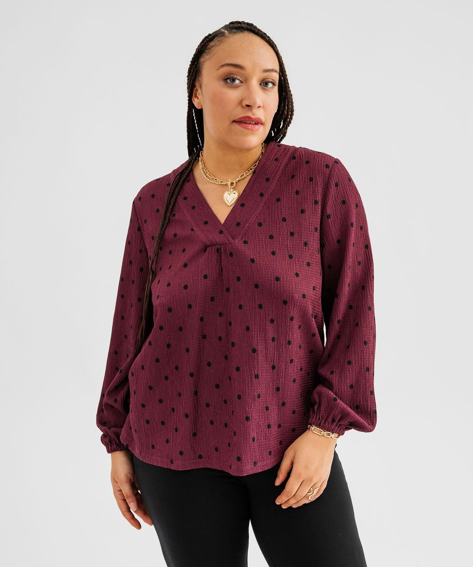 tee-shirt imprime a manches longues a col v femme grande taille violet t-shirts manches longues