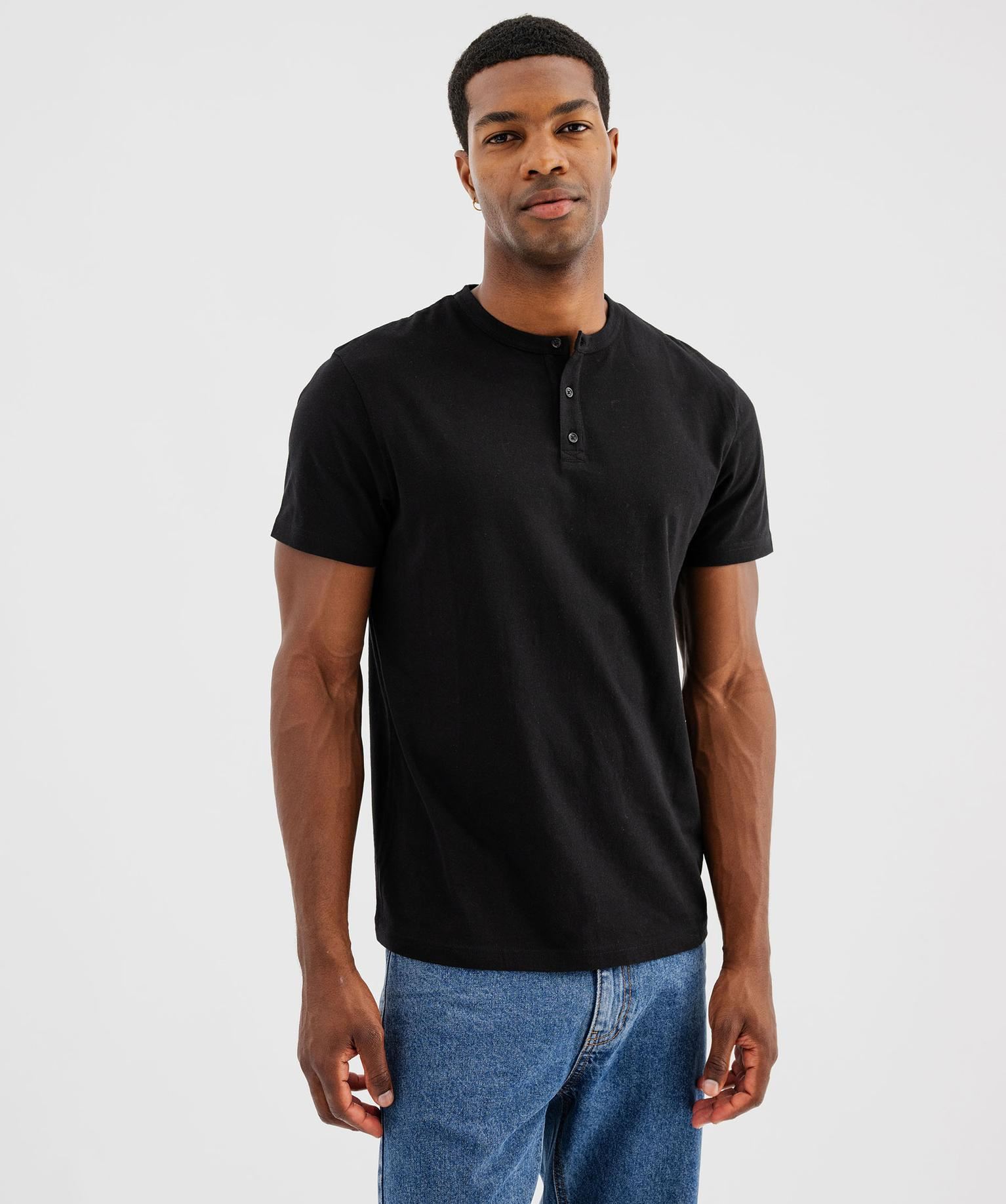 tee-shirt manches courtes col tunisien homme noir standard tee-shirts