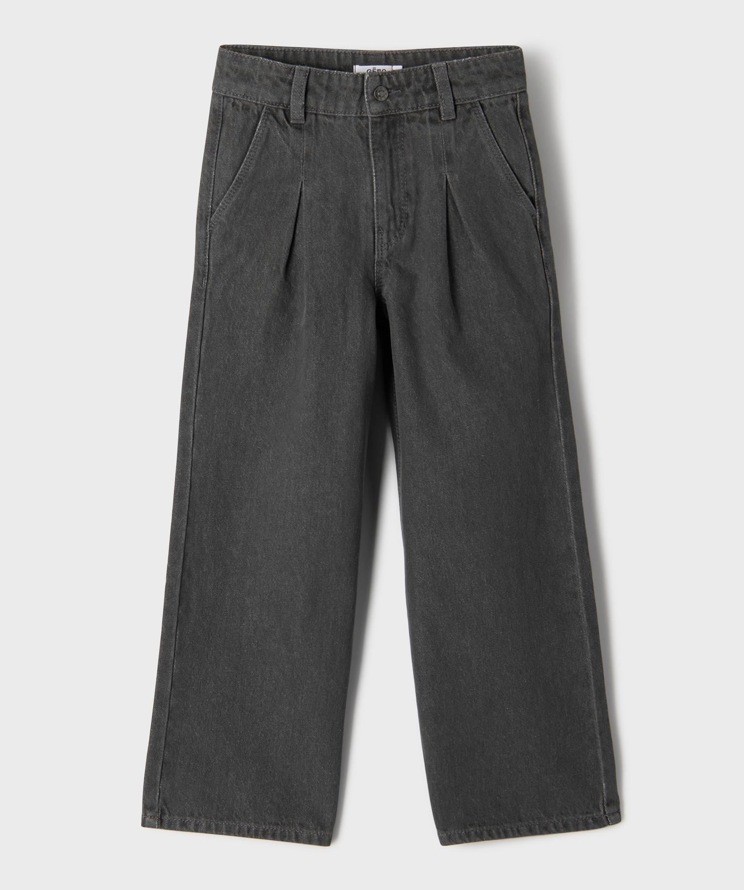 jean wide leg a pinces avec taille ajustable fille gris standard jeans