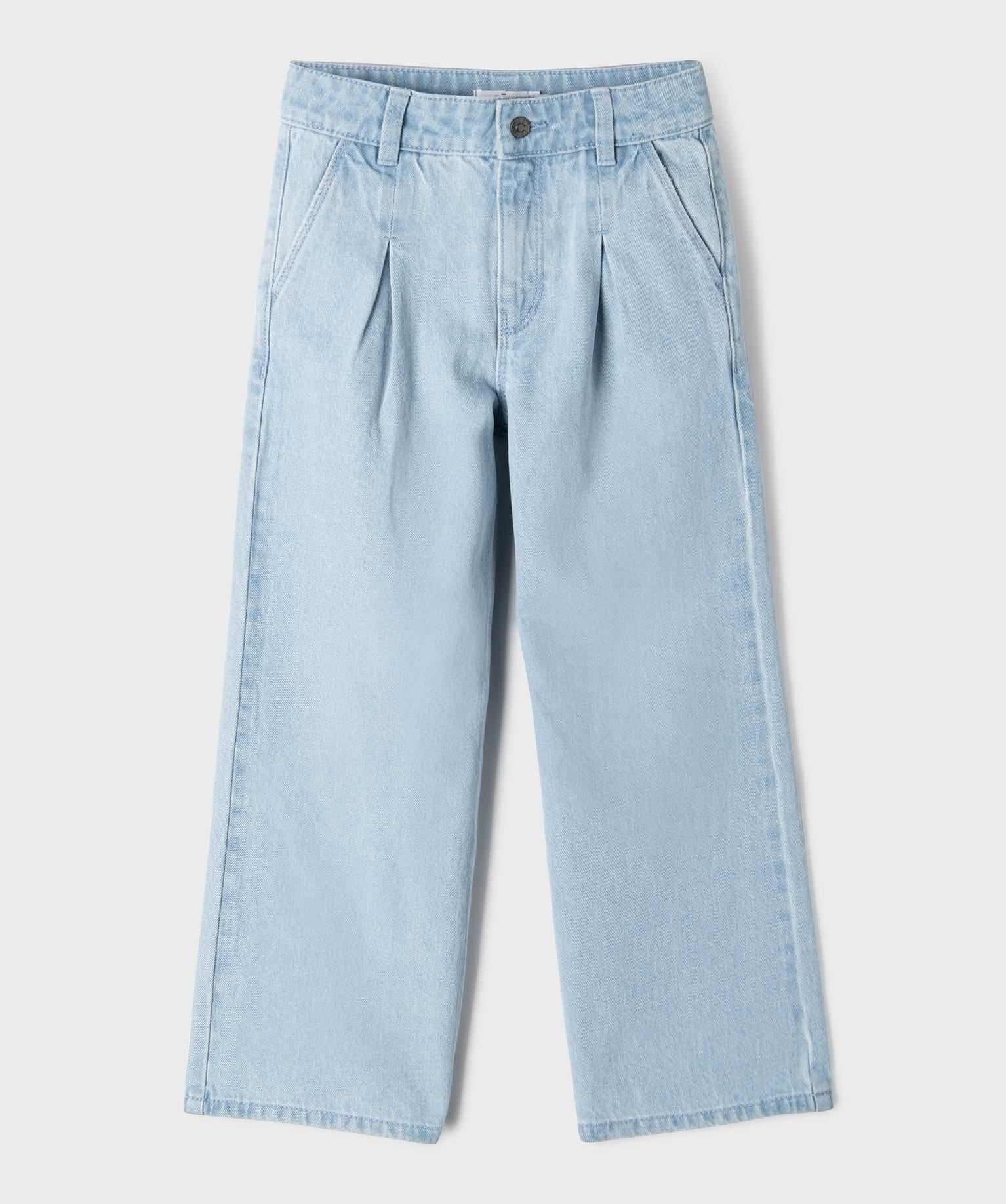 jean wide leg a pinces avec taille ajustable fille bleu jeans