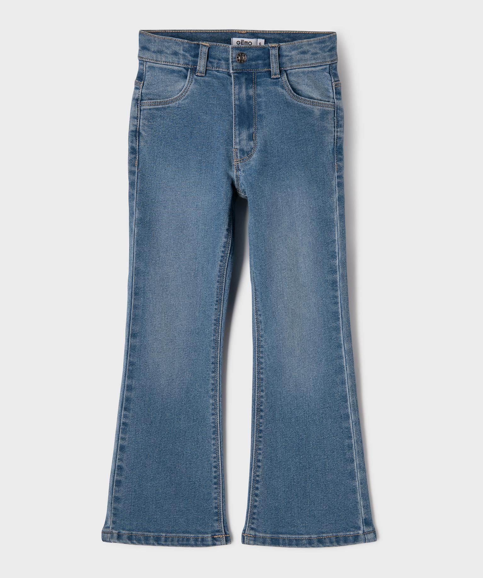 jean flare a taille reglable en denim extensible fille bleu stone jeans