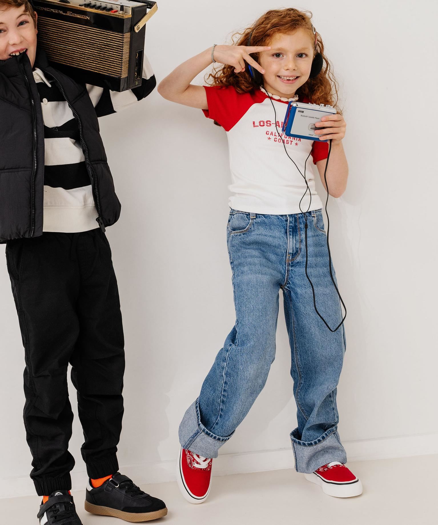 jean straight a taille reglable en denim 100 coton fille bleu vif jeans