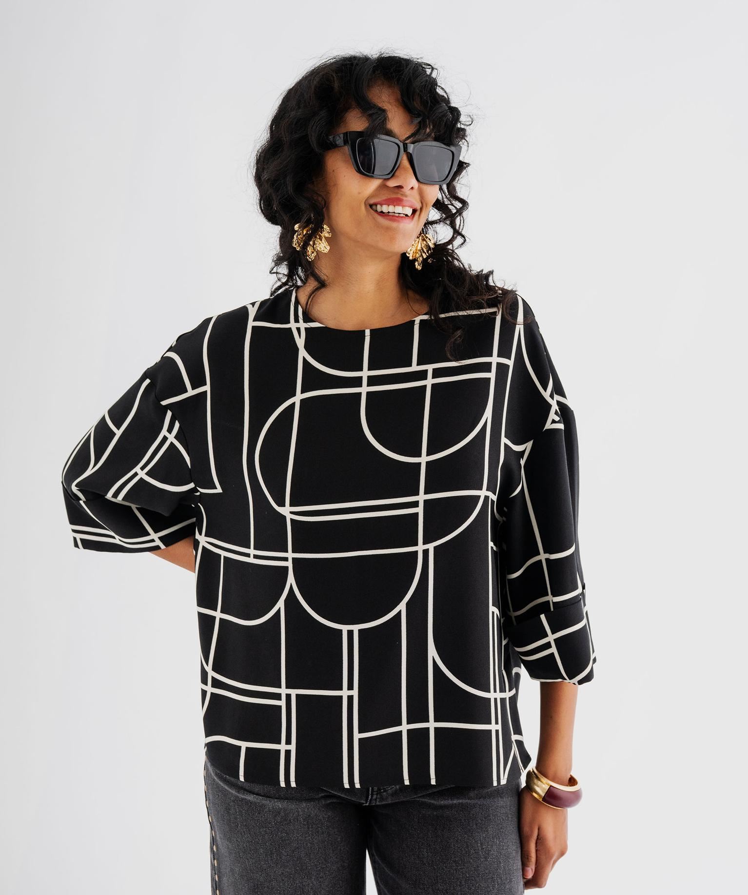 blouse manches 34 en maille fluide a pois femme noir blouses