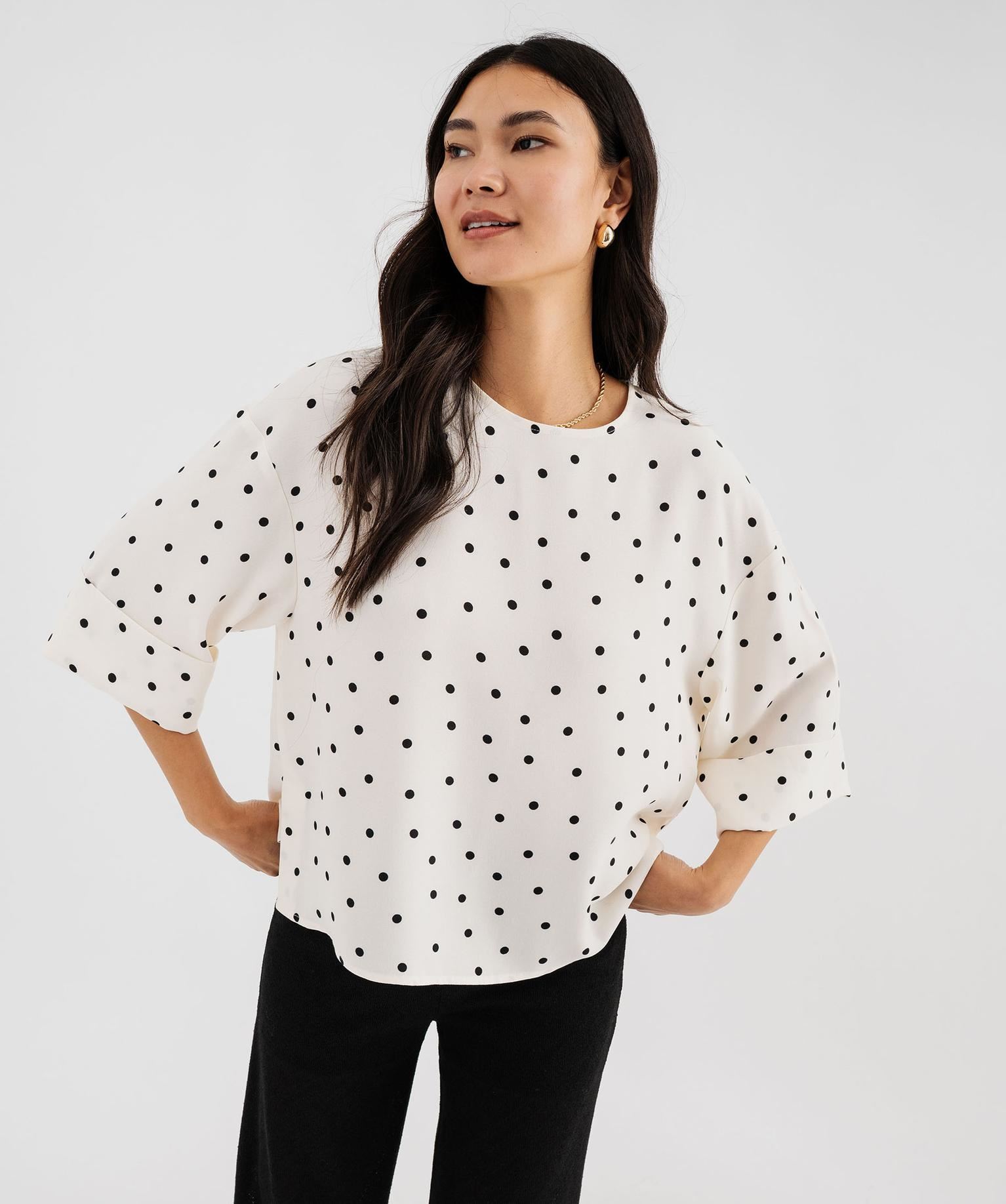 blouse manches 34 en maille fluide a pois femme beige blouses