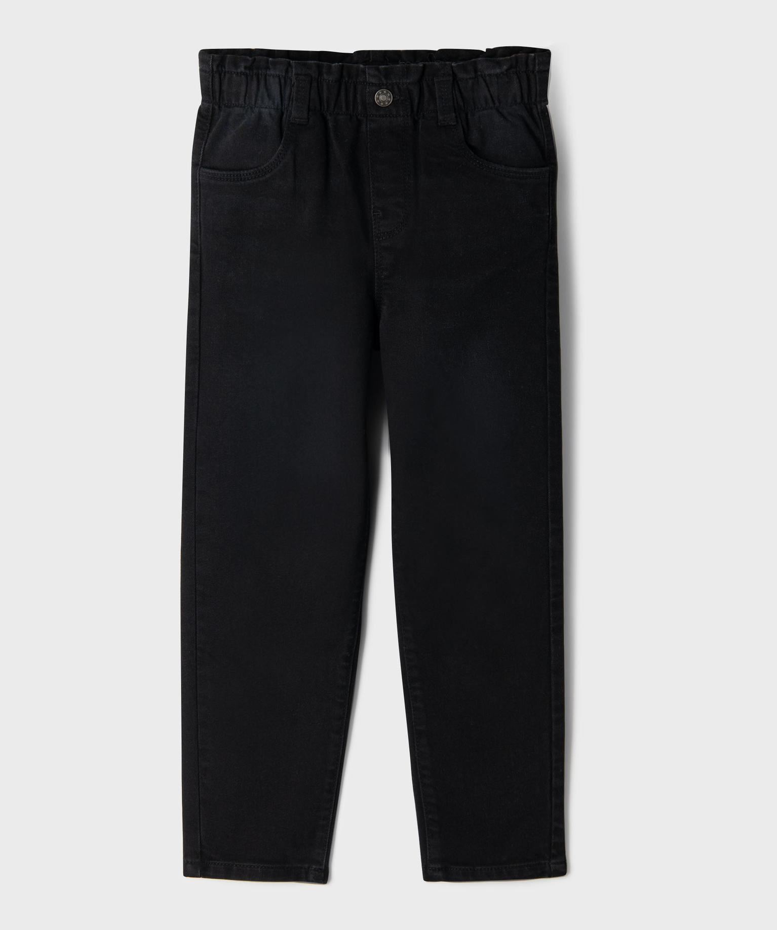 jean large avec taille froncee elastique ajustable fille noir standard jeans