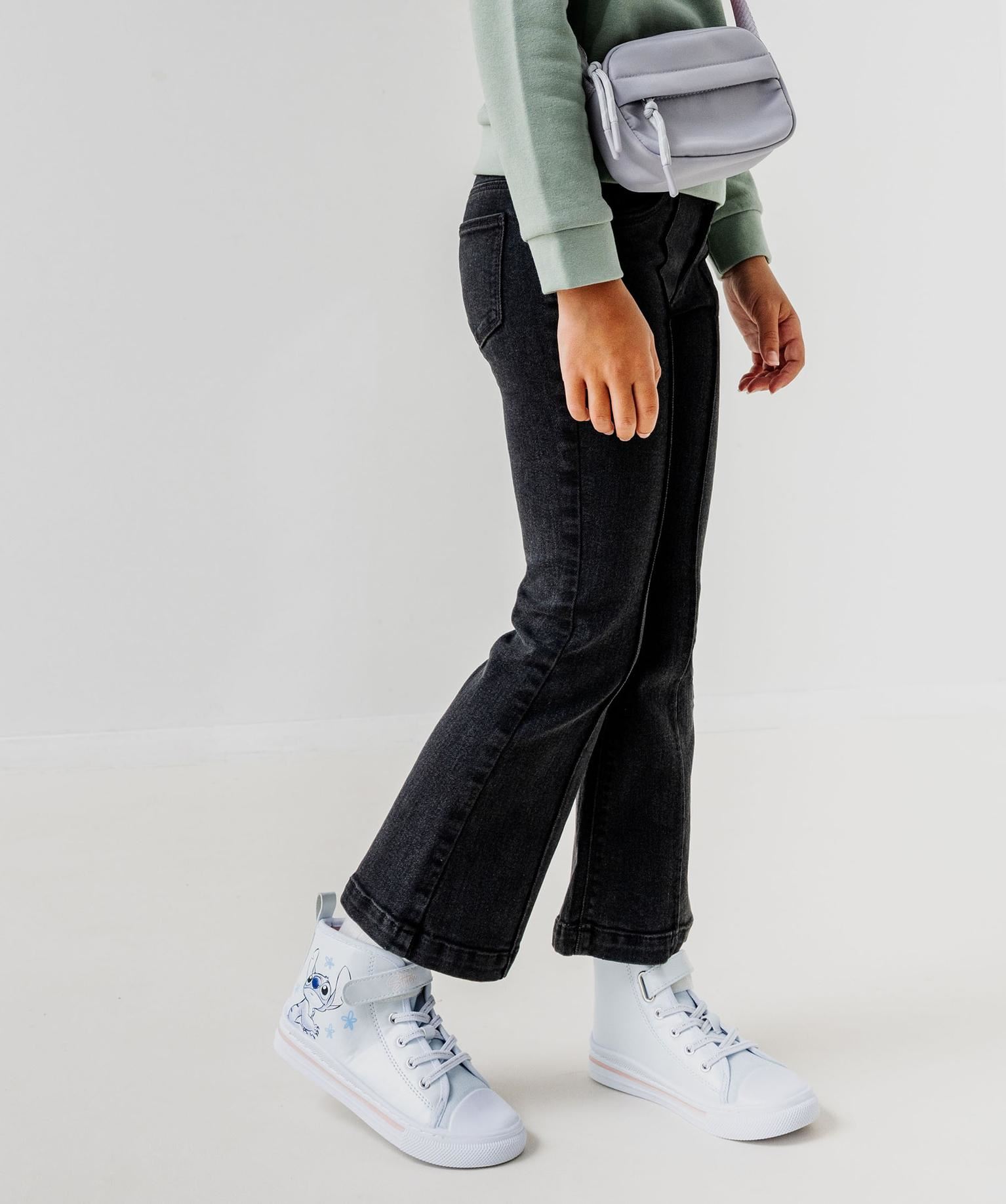jean flare taille ajustable en coton stretch fille noir standard jeans