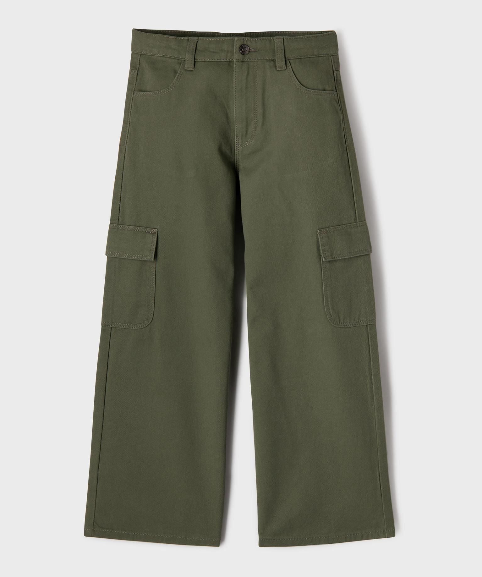 pantalon cargo large en coton uni fille kaki standard pantalons