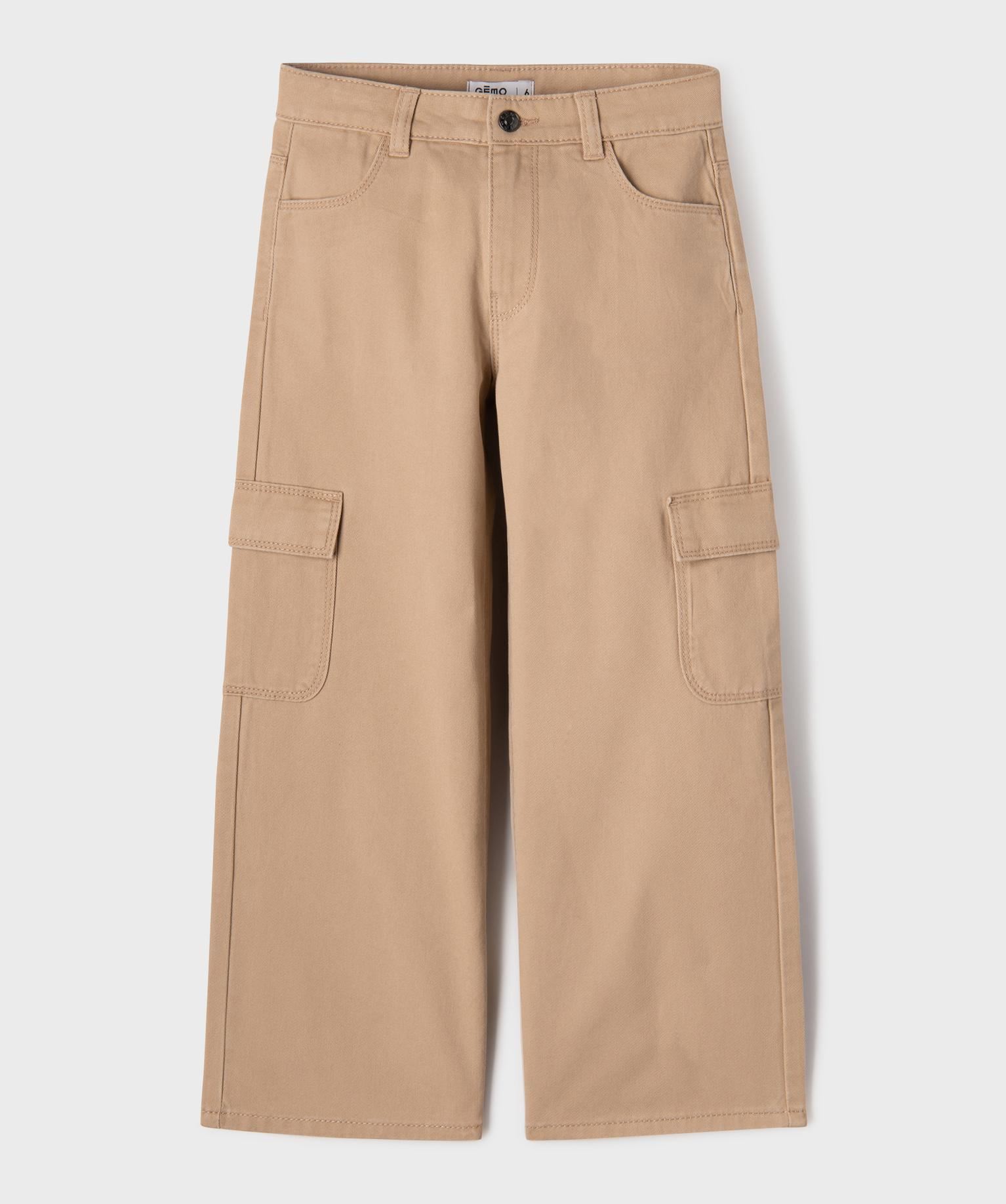 pantalon cargo large en coton uni fille beige standard pantalons