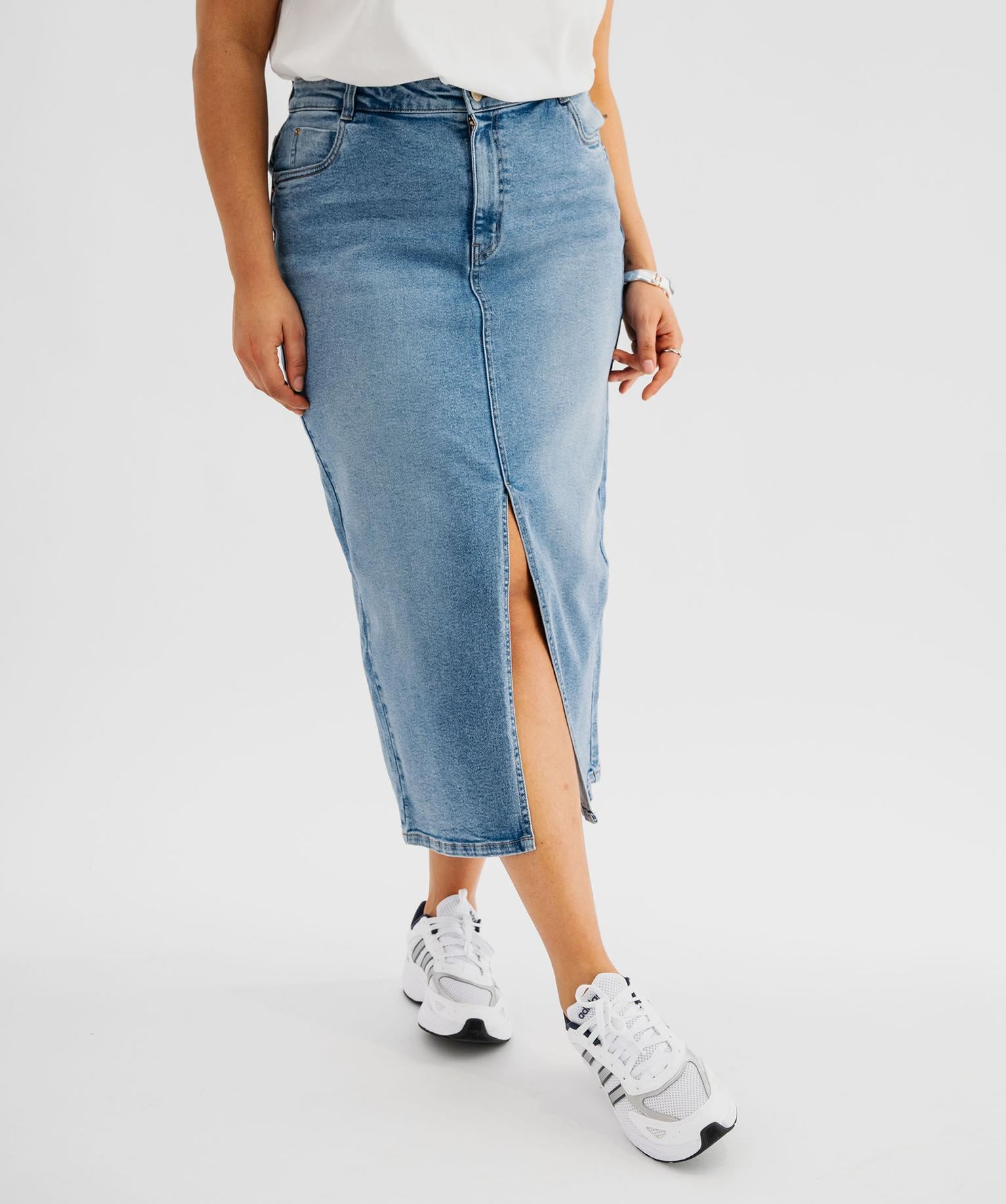 jupe longue en jean fendue sur l’avant femme grande taille bleu