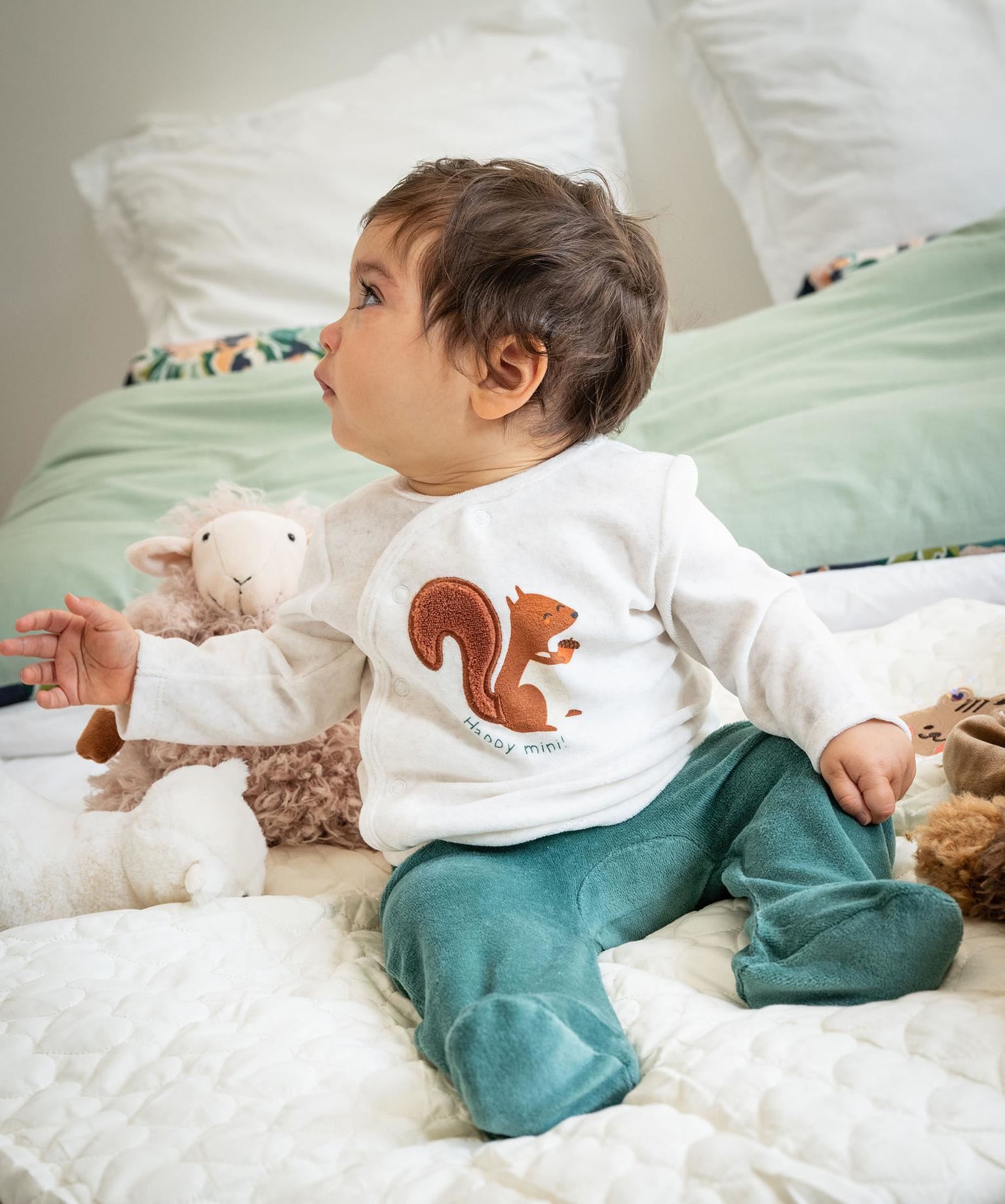 pyjama 2 pieces en velours avec motif ecureuil bebe beige