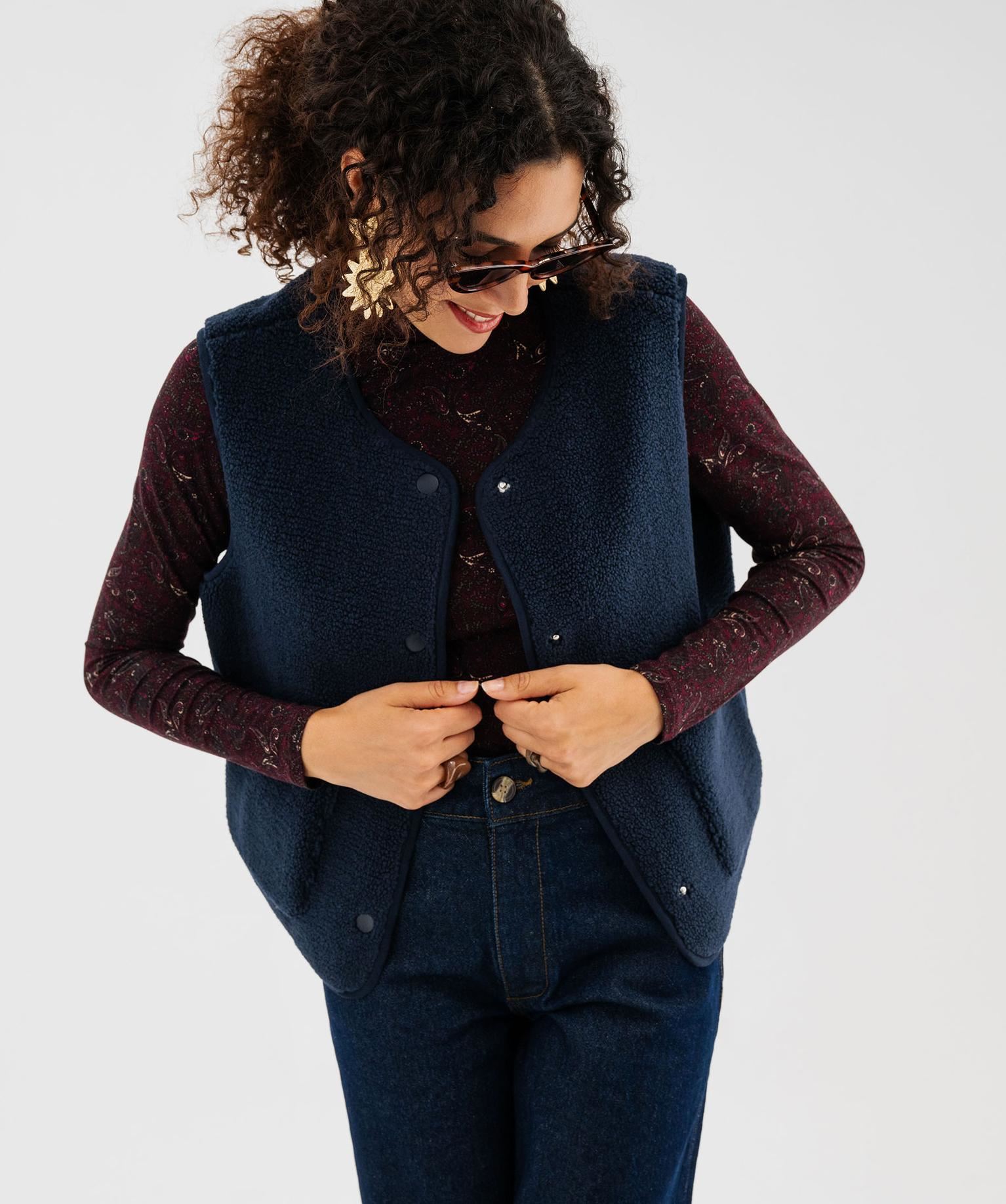 veste sans manches en maille sherpa femme bleu vestes