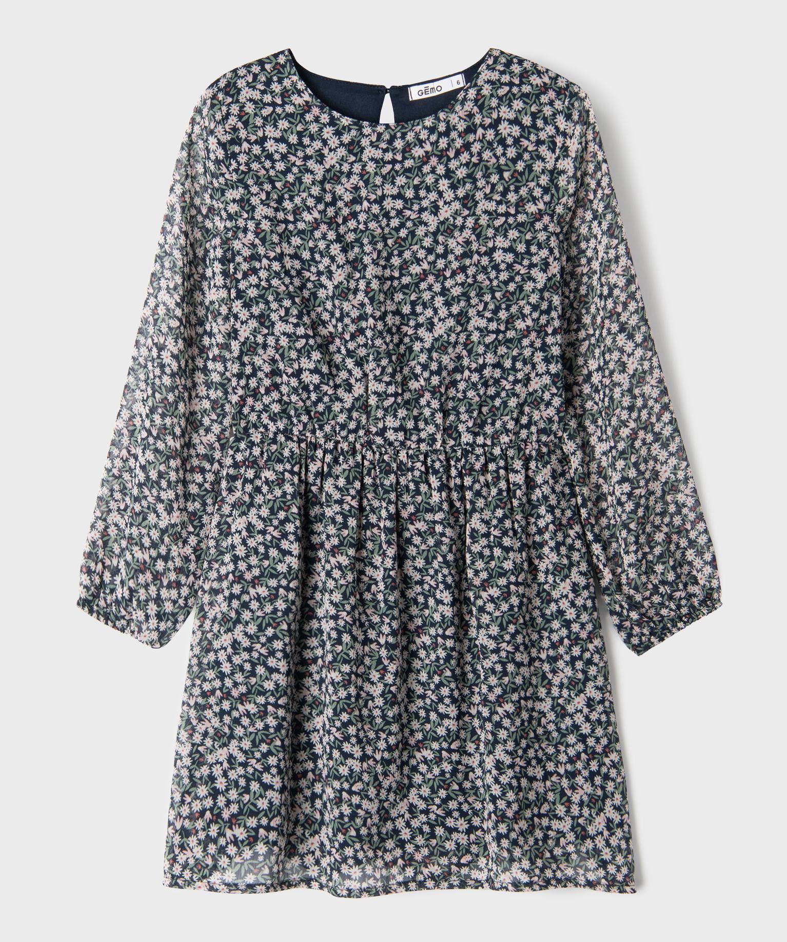 robe en voile a manches longues fille bleu