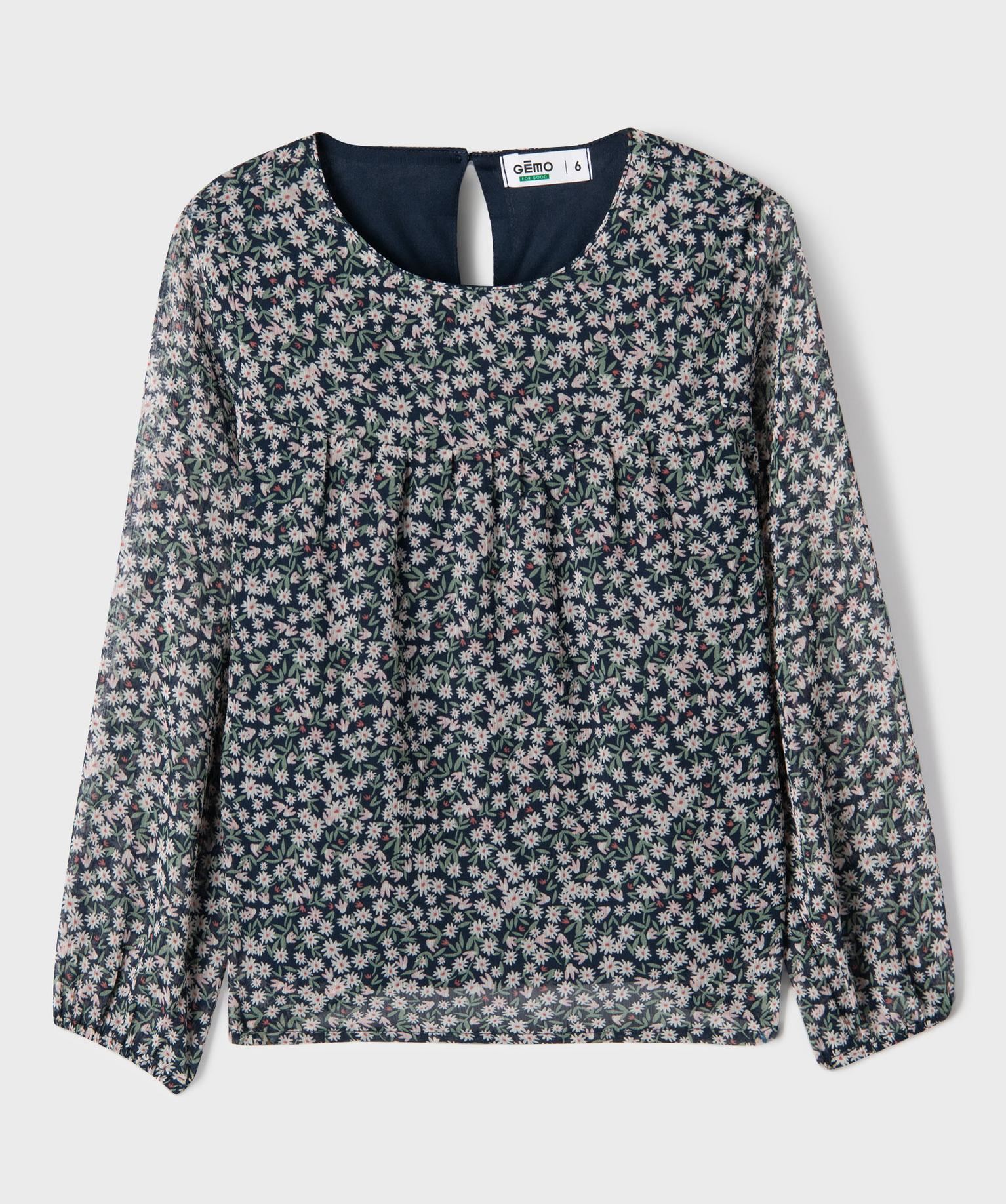 blouse en voile a manches longues fille navy