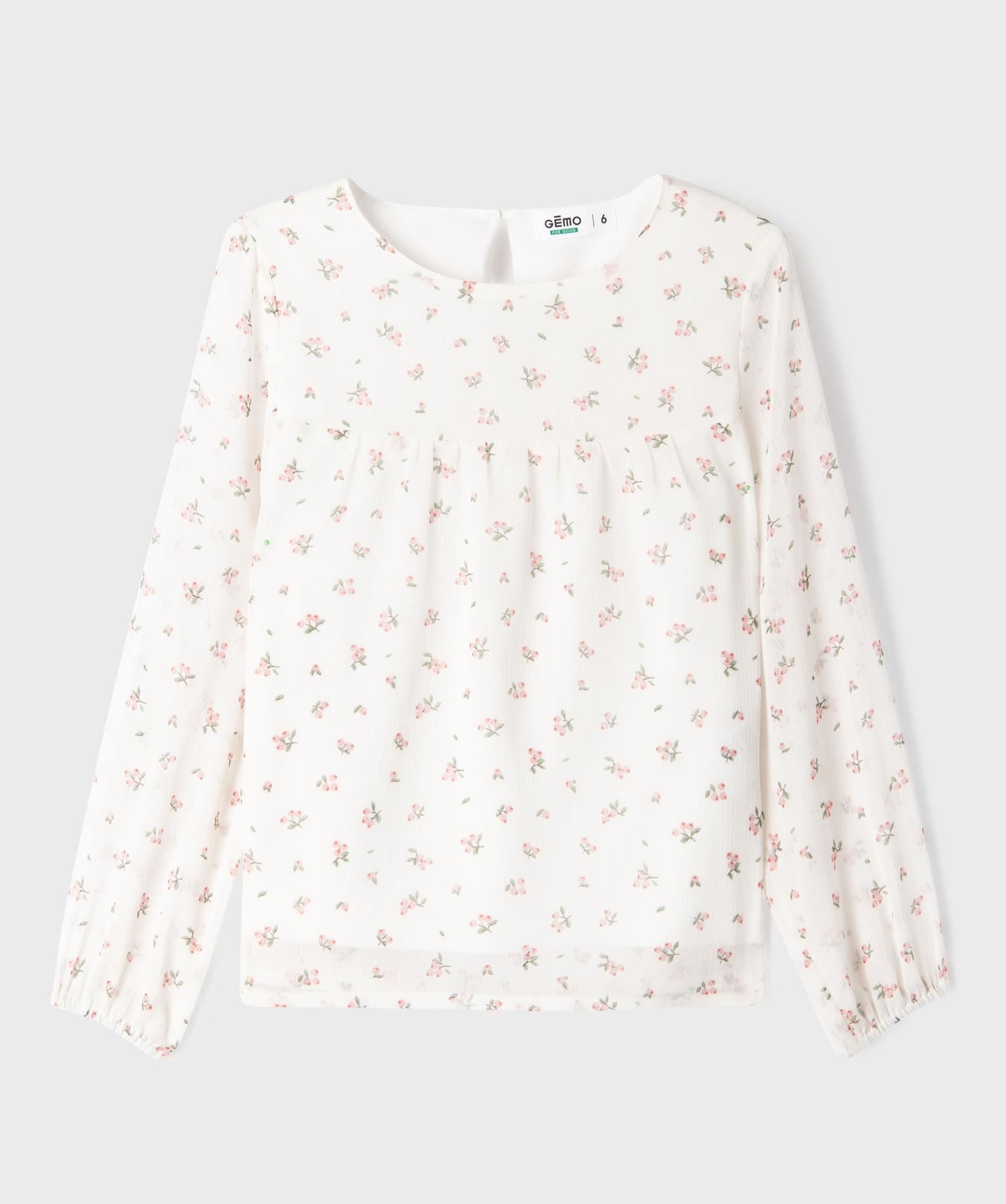 blouse en voile a manches longues fille blanc