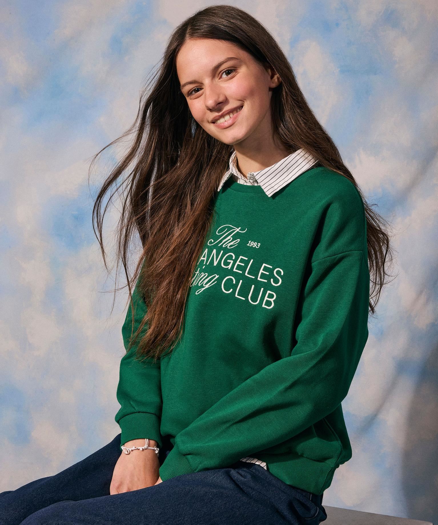 sweat avec broderies sur le buste fille vert standard sweats