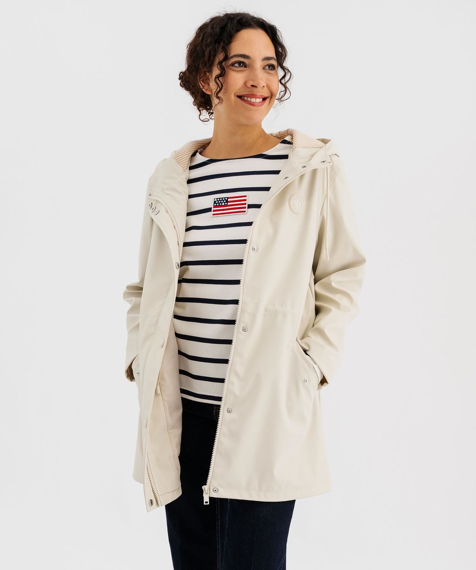 impermeable deperlant a capuche rayee femme - lulucastagnette beige manteaux