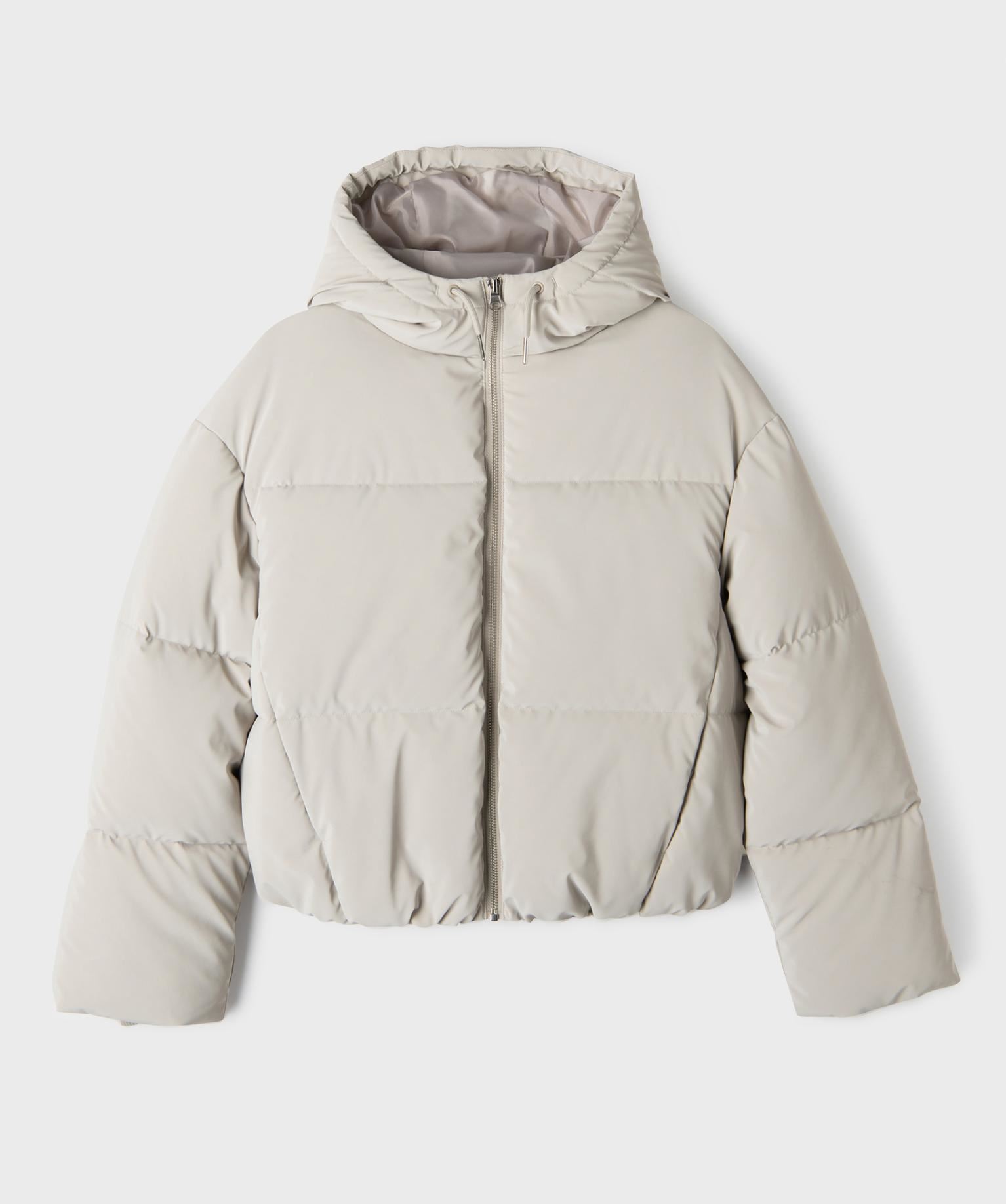 parka courte a capuche en matiere deperlante finition mate fille gris